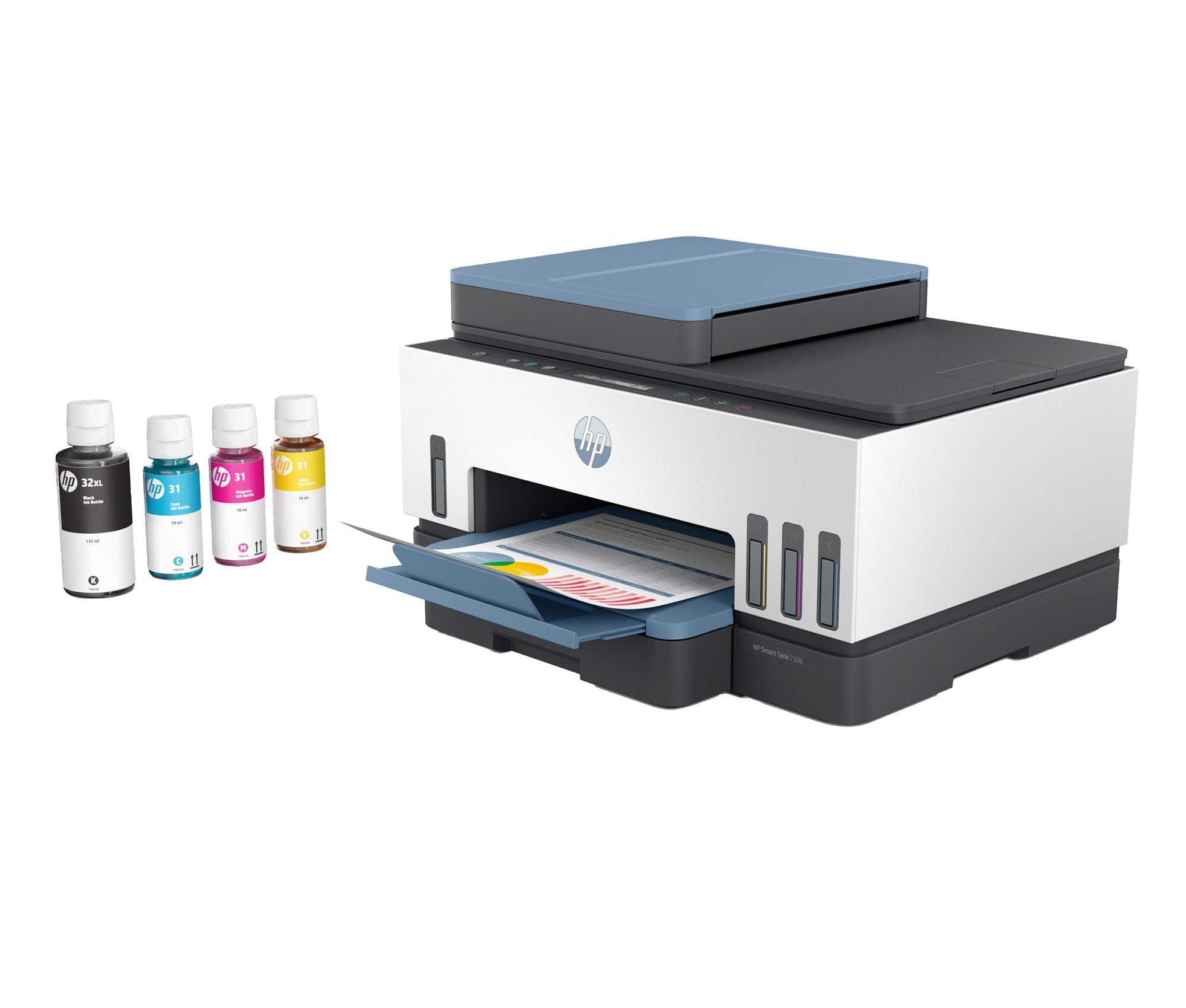 HP Smart Tank 7306 All-in-One MFP colour inkjet refillable A4 13ppm Copy 15ppm Print 250sheets USB Wi-Fi Bluetooth