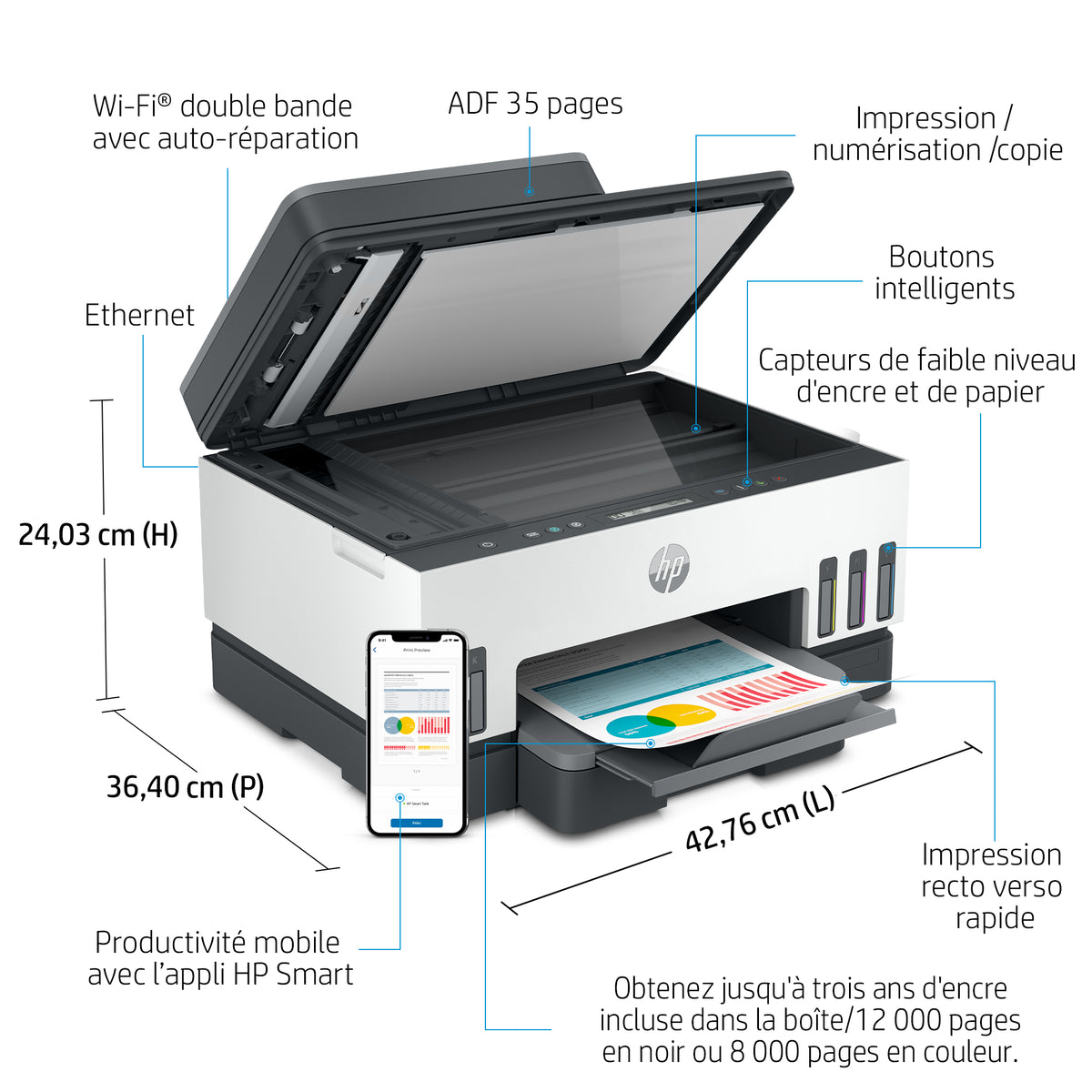 HP Smart Tank 7305 All-in-One MFP colour inkjet refillable A4 13ppm Copy 15ppm Print 250sheets USB LAN Wi-Fi Bluetooth