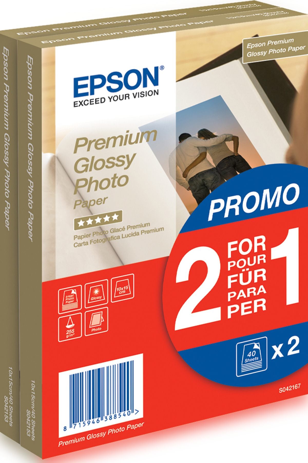EPSON PREMIUM brillant photo  papier inkjet 255g/m2 100x150mm 2x40 feuilles pack de 1 BOGOF