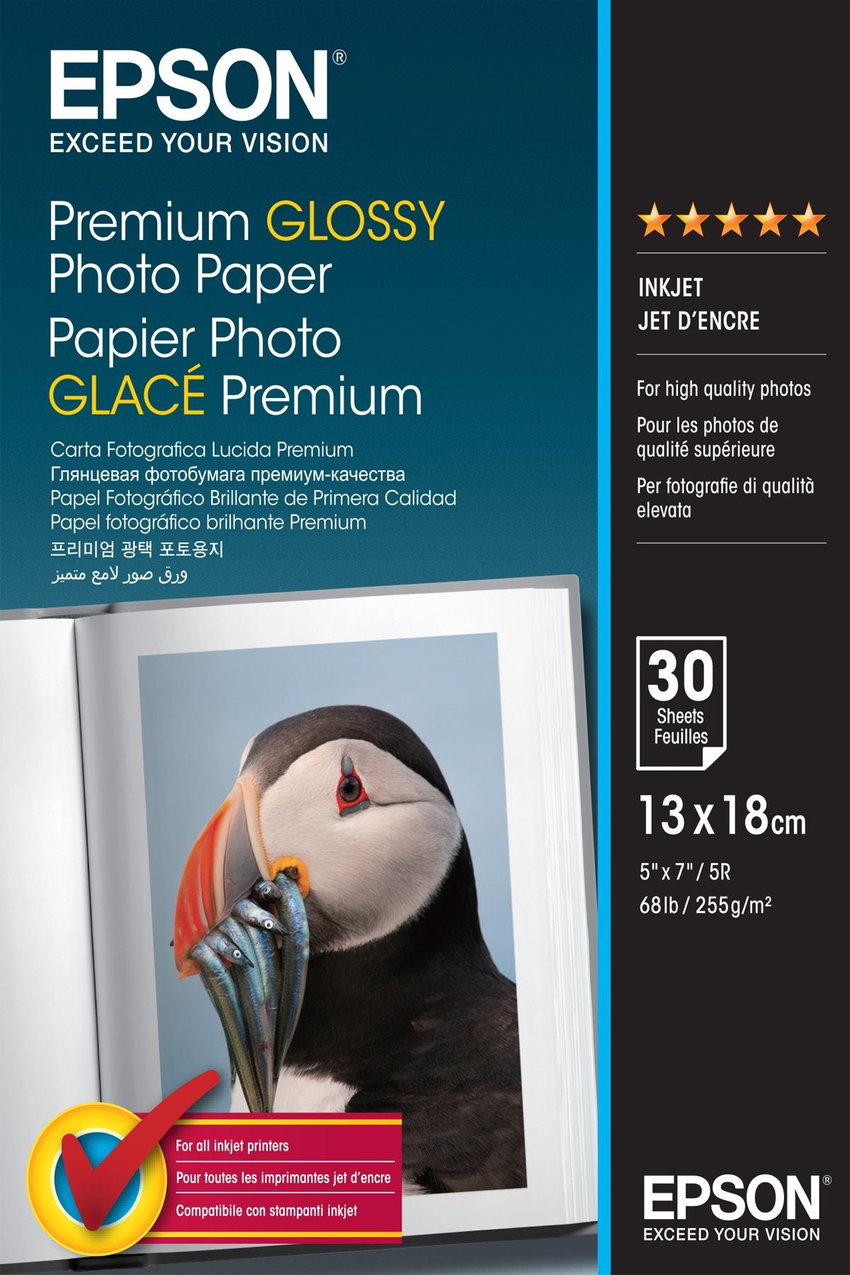 EPSON S042154 Premium brillant photo  papier inkjet 255g/m2 130x180mm 30 feuilles pack de 1