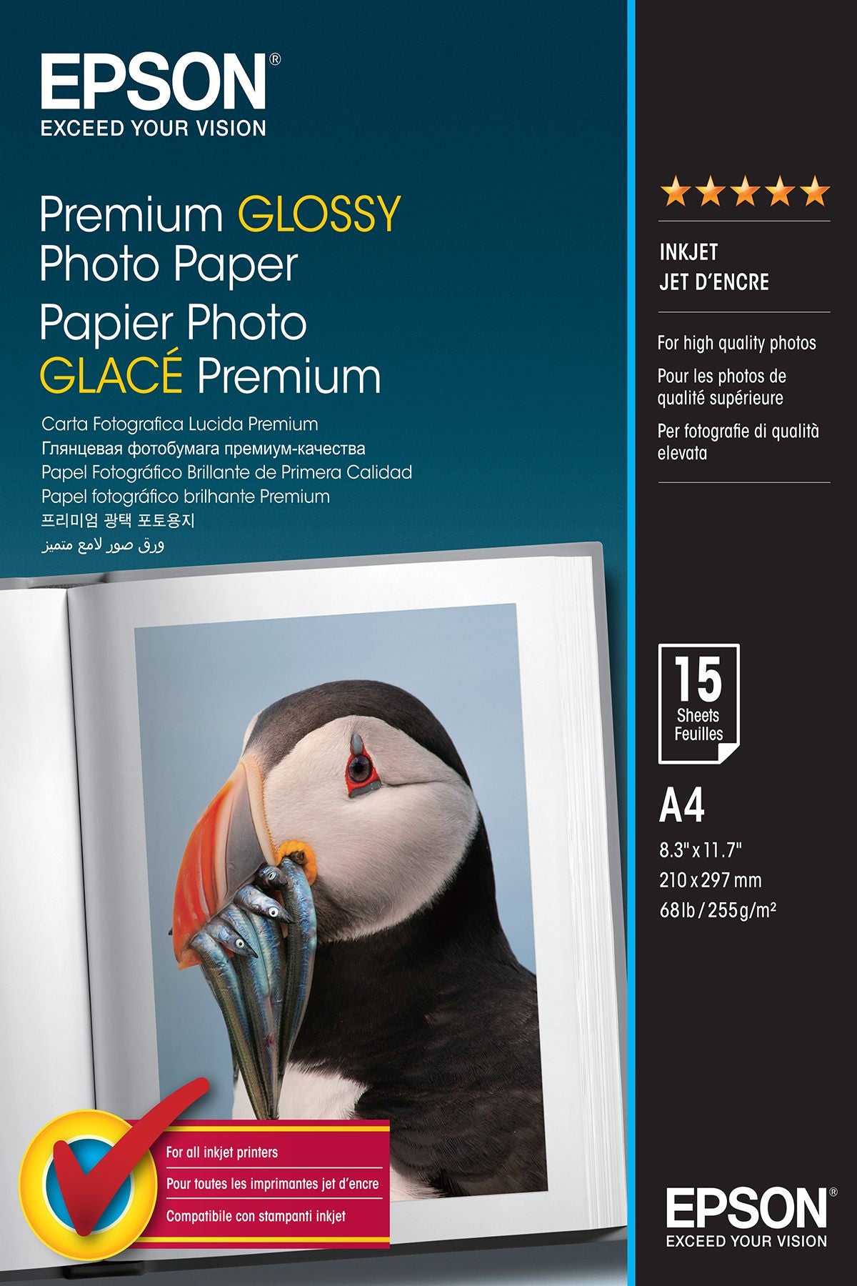 EPSON S042155 Premium brillant photo  papier inkjet 255g/m2 A4 15 feuilles pack de 1
