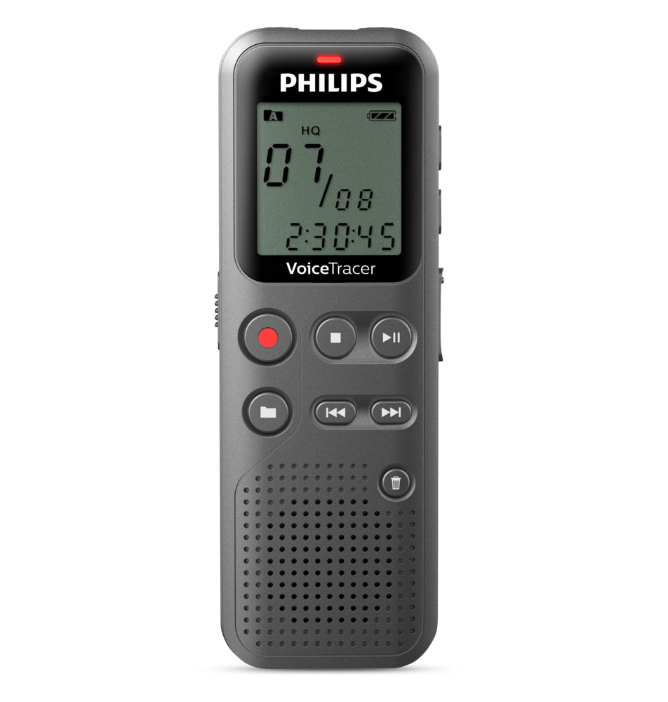 PHILIPS Dictaphone VoiceTracer DVT1120: Optimisé pour les notes, 8Go, Mono, Gris