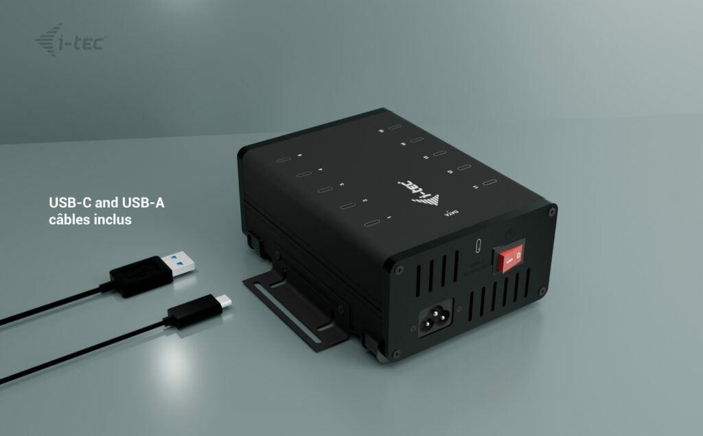 I-TEC USB-C/USB-A Metal Charging+Data HUB 15W per port 10x USB-C integrated power adapter 180W