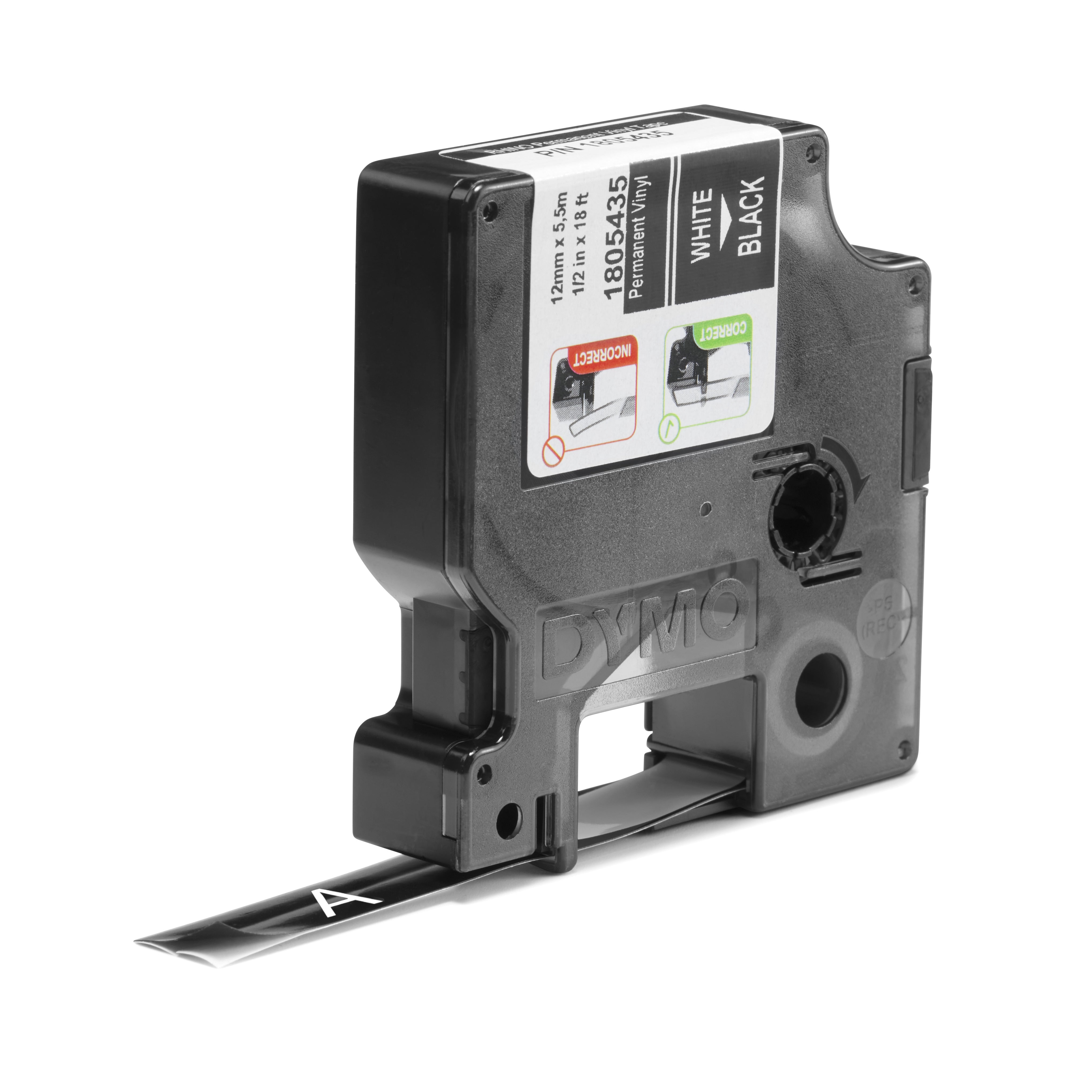 DYMO Etiquette Rhino vinyle blanc sur noir 12 mm x 5,5 m