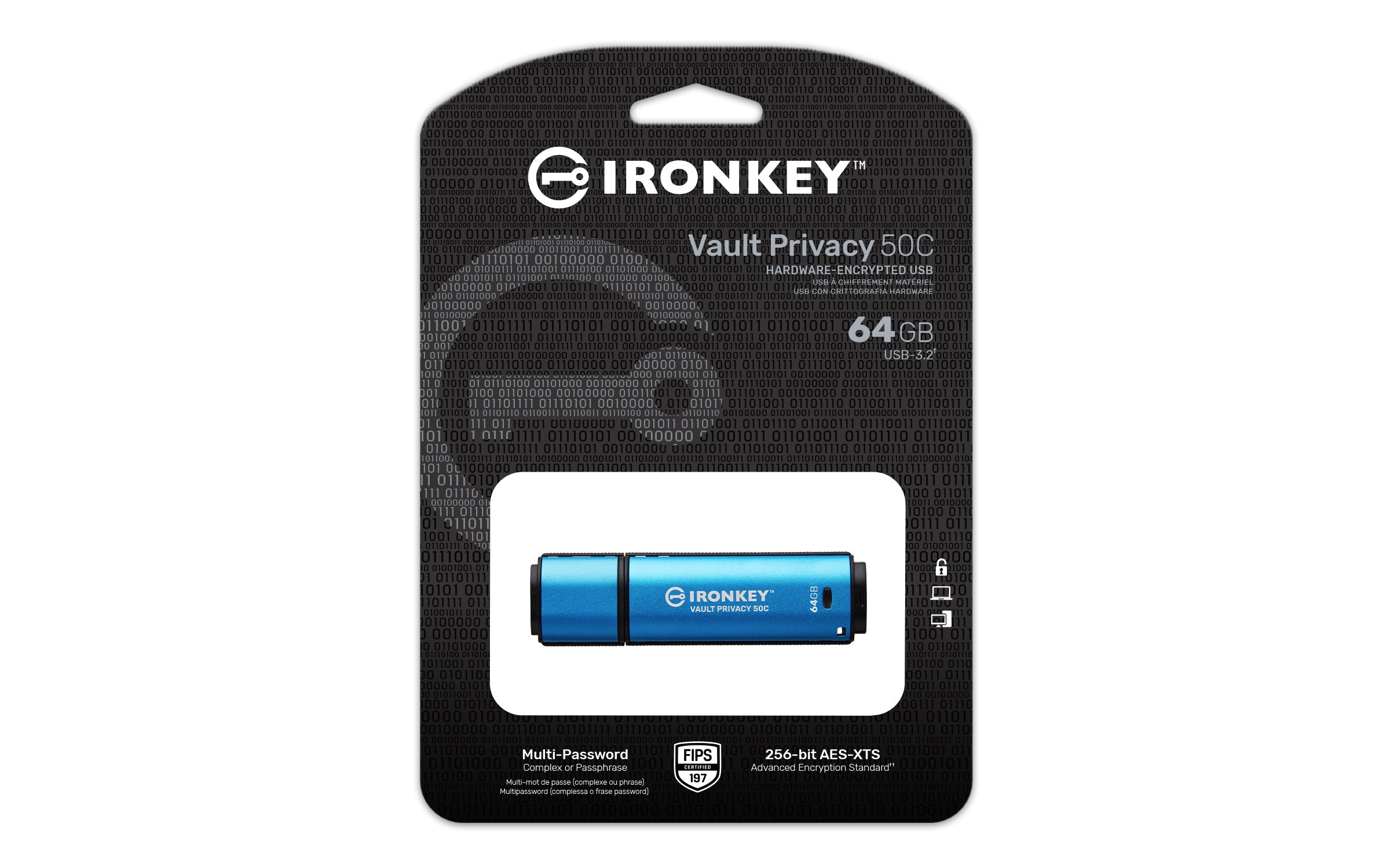 KINGSTON 64Go USB-C IronKey Vault Privacy 50C AES-256 Encrypted FIPS 197