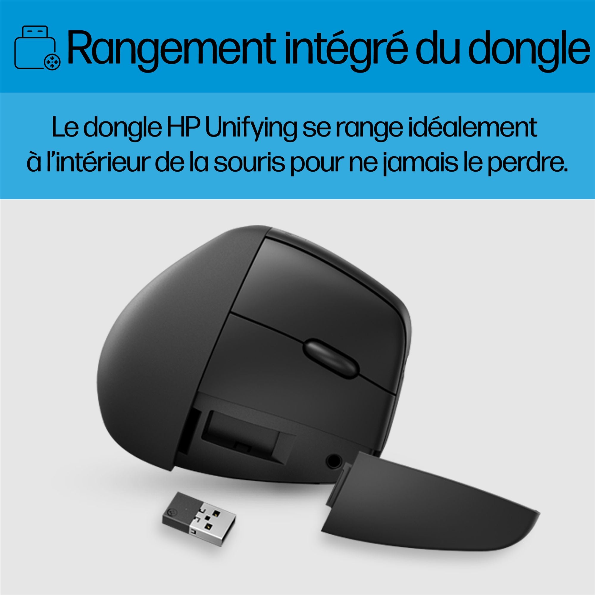 Souris sans fil HP 925 Ergonomique Verticale - récepteur USB + Bluetooth noir (6H1A5AA)