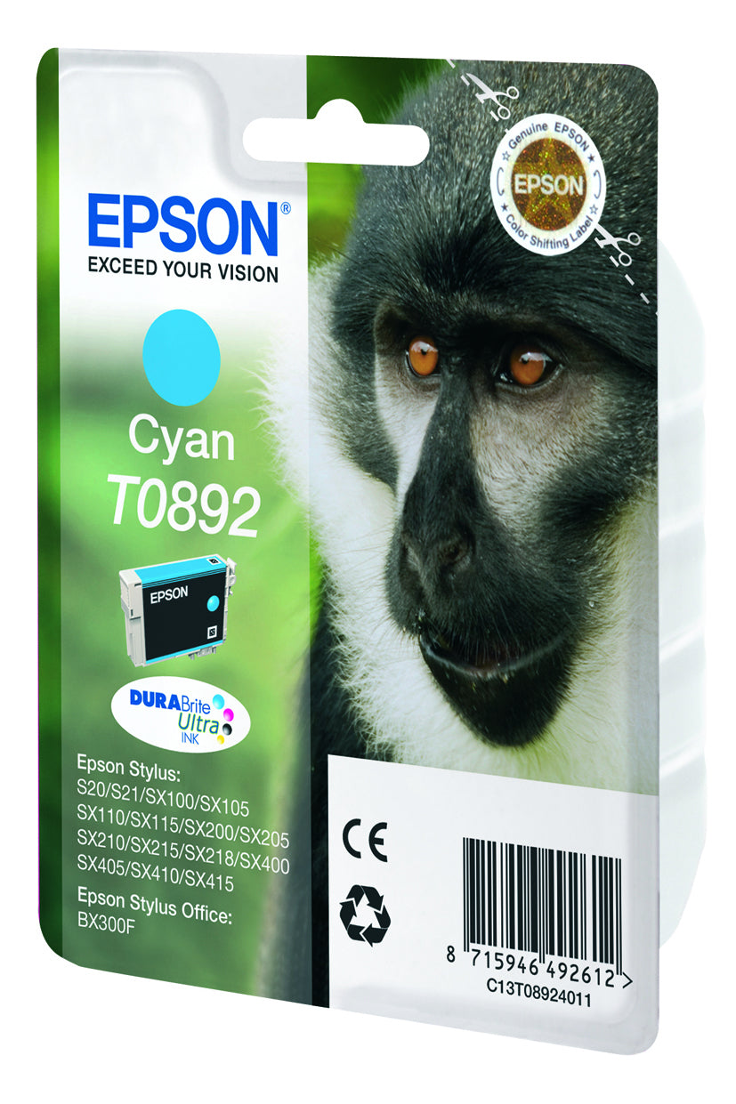 EPSON 1LB T0892 ink cartridge cyan low capacity 3.5ml 1-pack blister without alarm