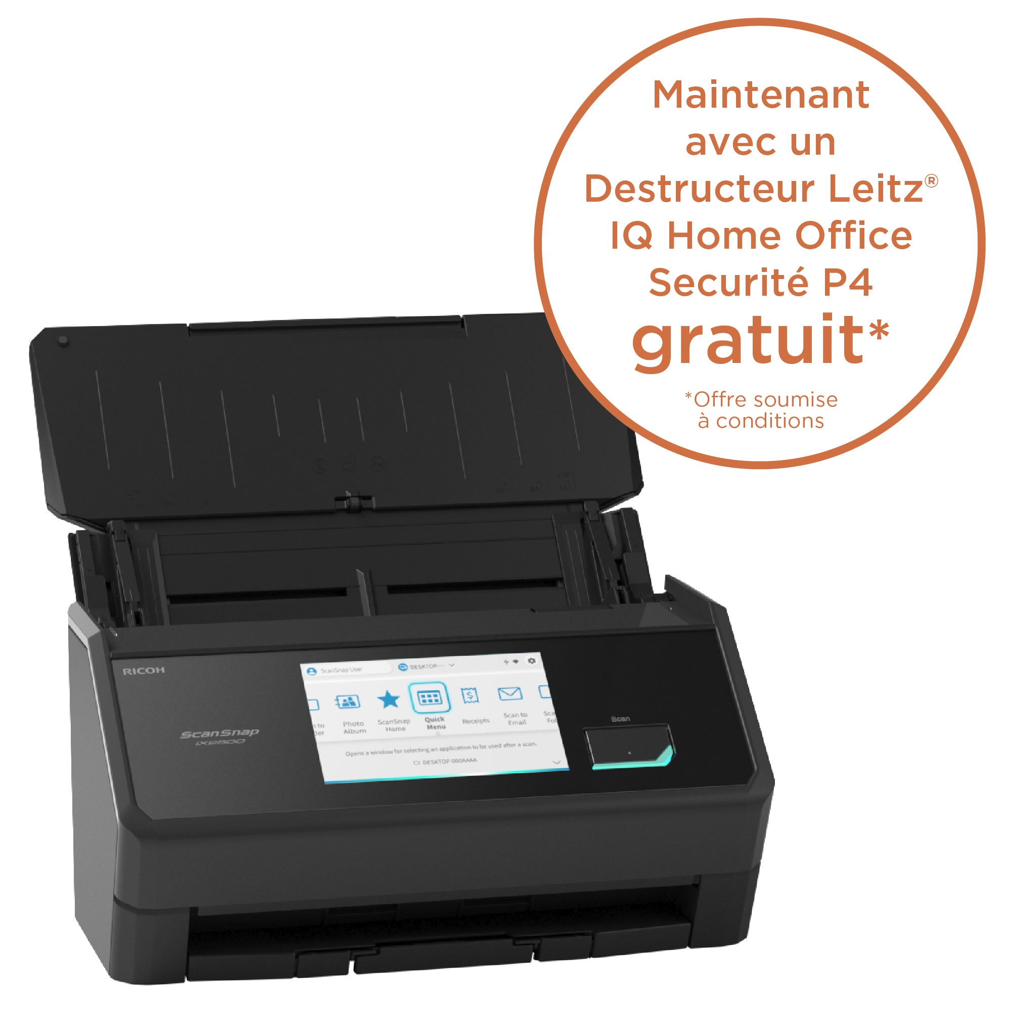RICOH ScanSnap iX2500 45ppm/90ipm black A4 Duplex ADF Touchscreen Wi-Fi 6 Bluetooth 5.2 USB 3.2