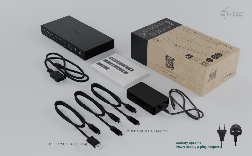 I-TEC USB-C KVM Docking station for 3 Hosts 2xHDMI 1xGLAN 1xUSB-C Gen2 3x USB-A Gen2 2x USB-A 1.1 1xAudio 1xMic PD 1x 92W/2x 65W