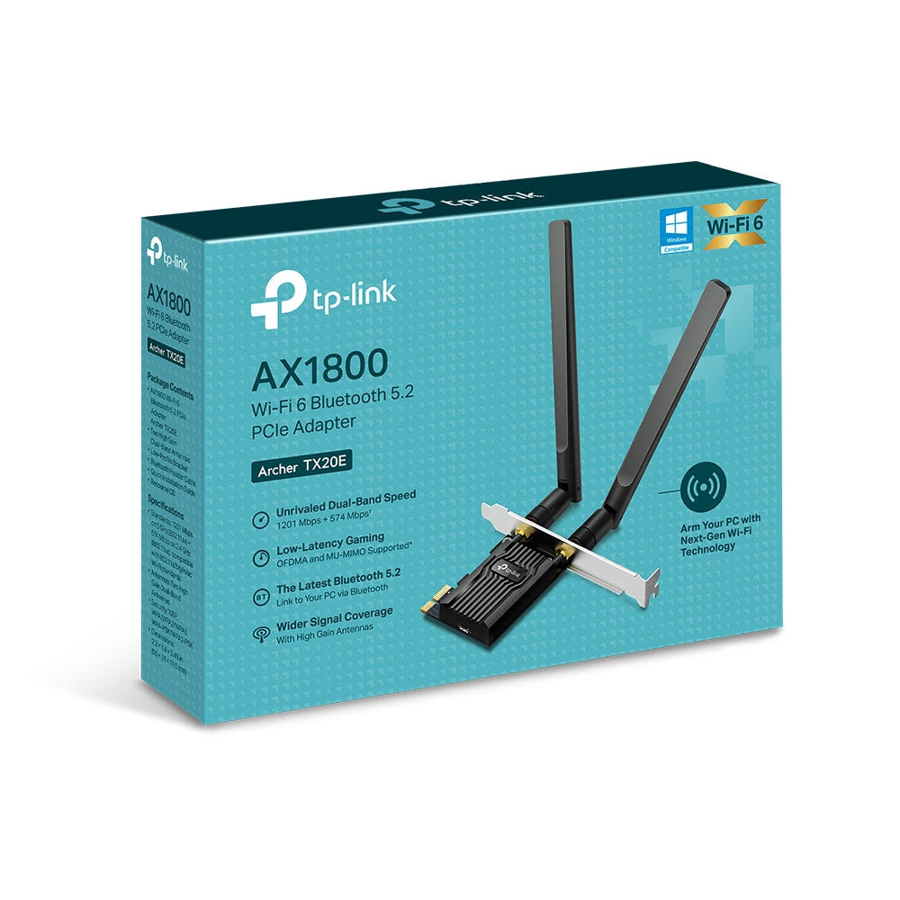 TP-LINK AX1800 Dual Band Wi-Fi 6 Bluetooth 5.2 PCI Express Adapter 1201Mbps at 5GHz + 574Mbps at 2.4GHz 2x High Gain Antennas