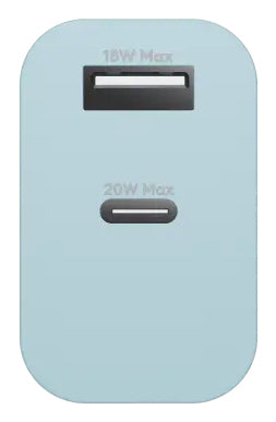 EU Wall Charger USB-C 20W+USB-A 18W BLU
