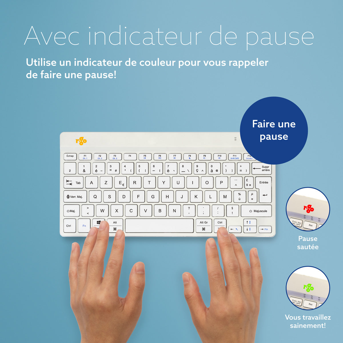R-GO TOOLS Clavier Ergo Compact Break, Bluetooth blanc/arg