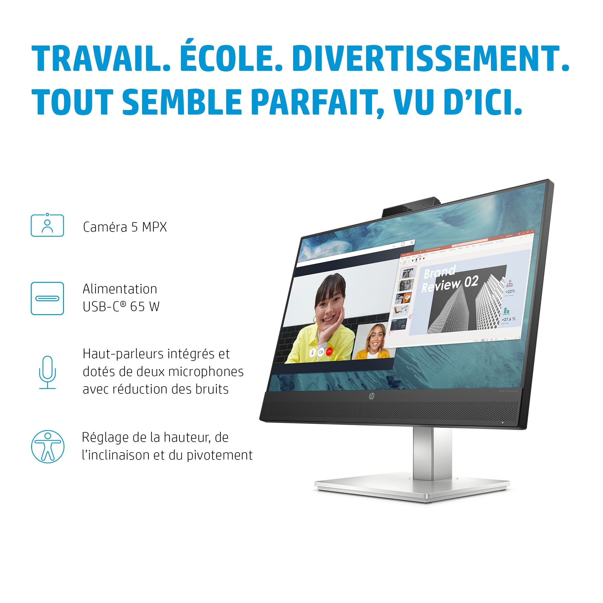 "HP E24m G4 60,5 cm (23.8"") 1920 x 1080 pixels Full HD Noir, Argent"