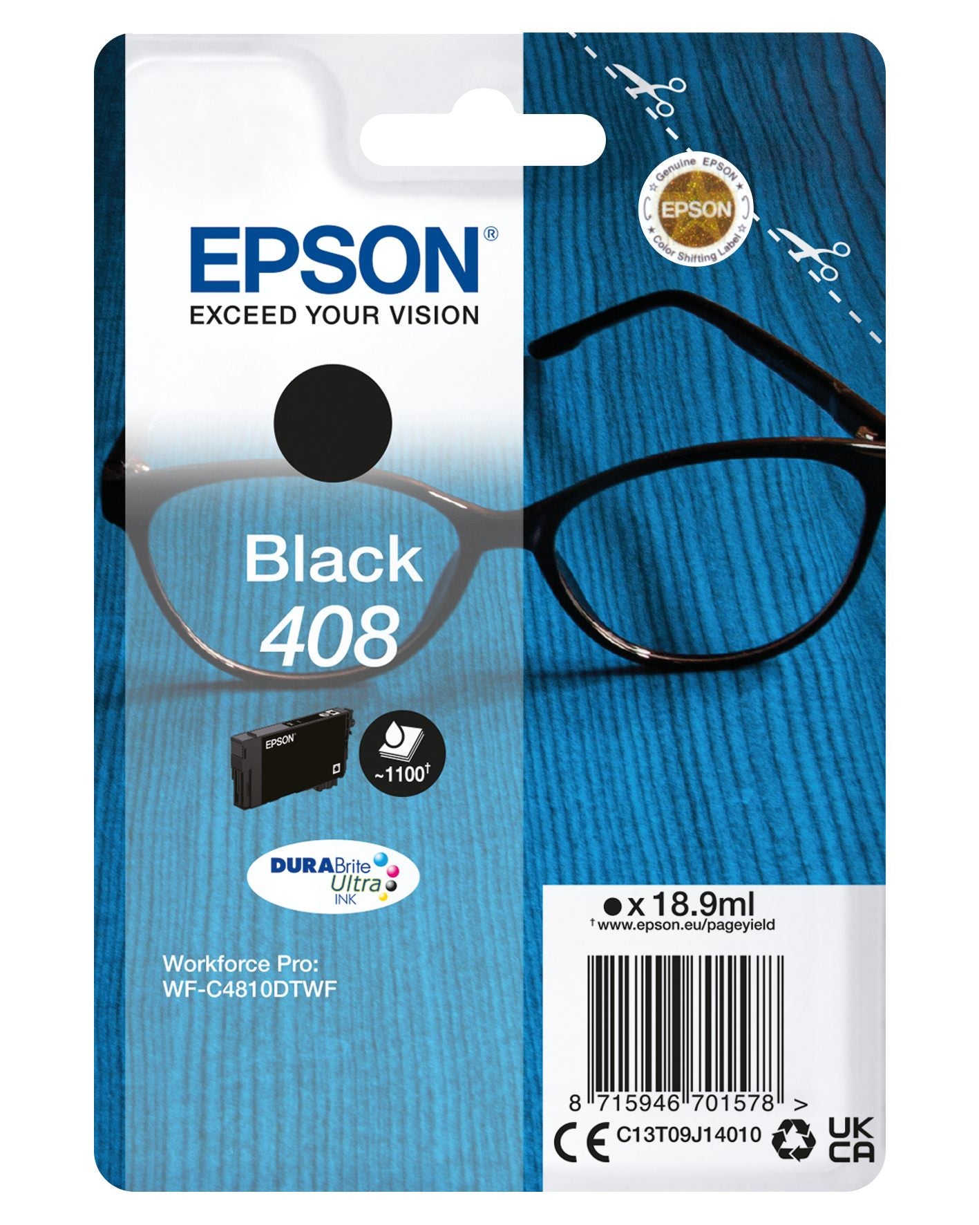 EPSON 4LB Singlepack Black 408 DURABrite Ultra Ink