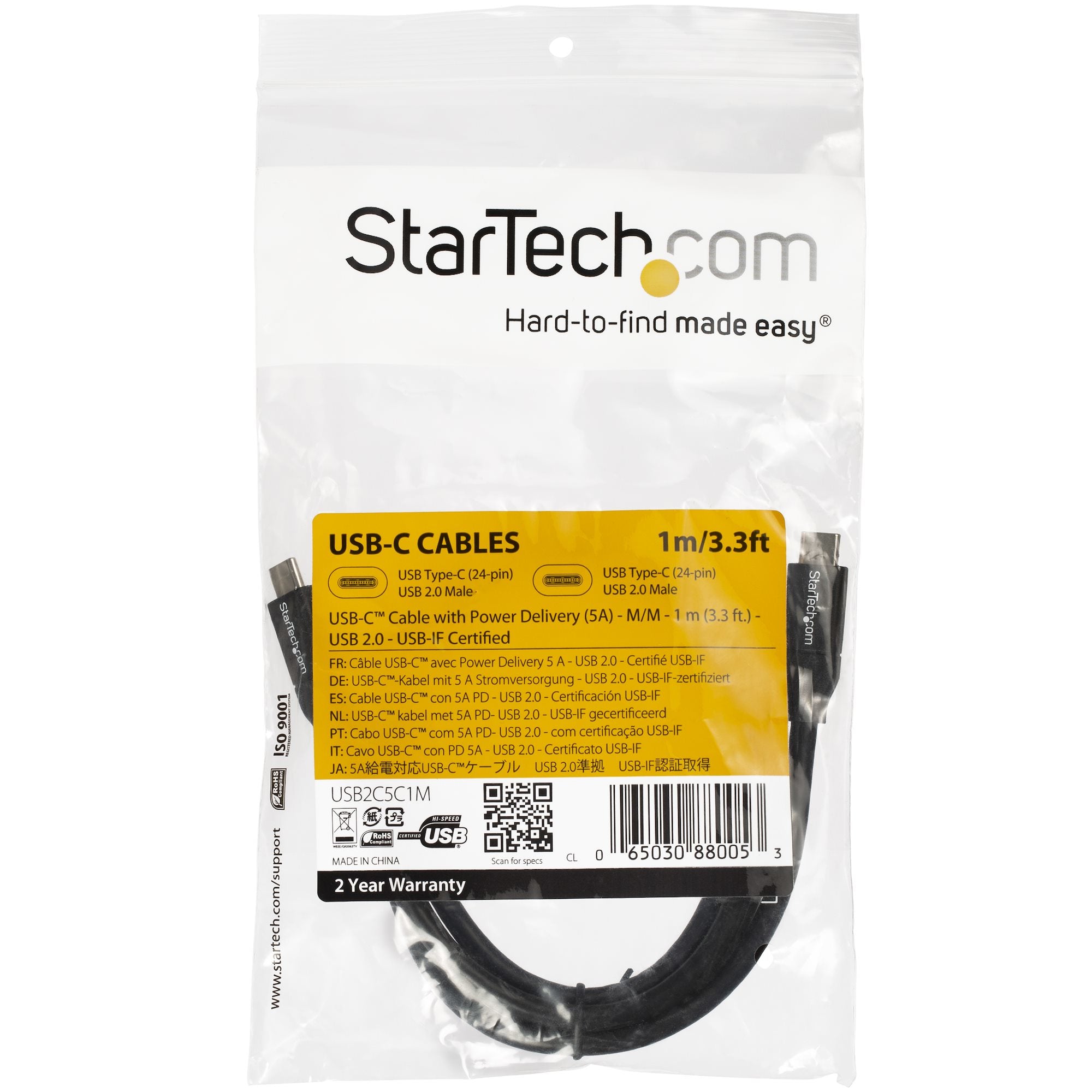 Cable USB-C w/5A PD - USB 2.0 - 1m 3ft