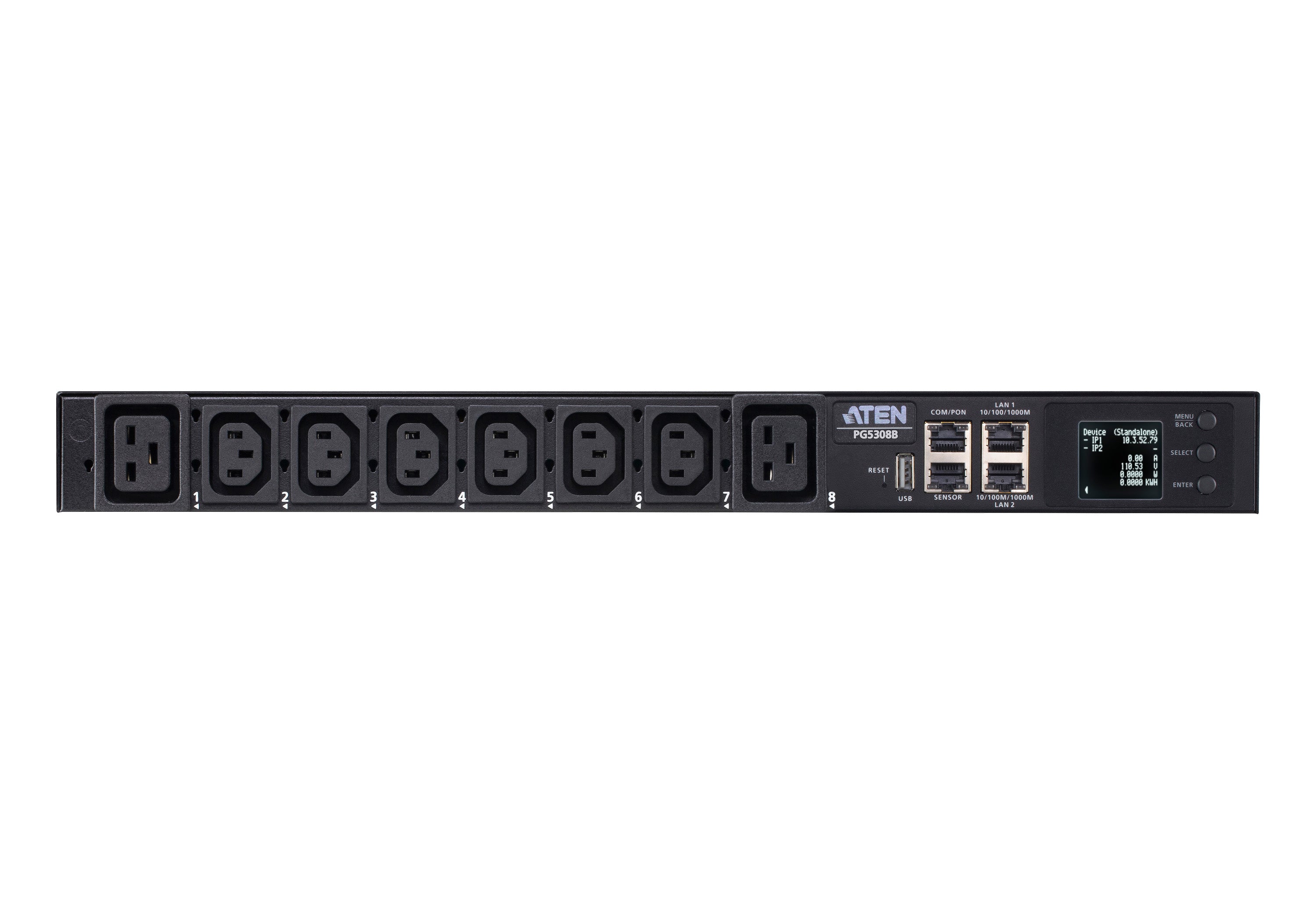 ATEN PG5308G ECO PDU MULTIPRISE IP 6xC13+2xC19 mesuré