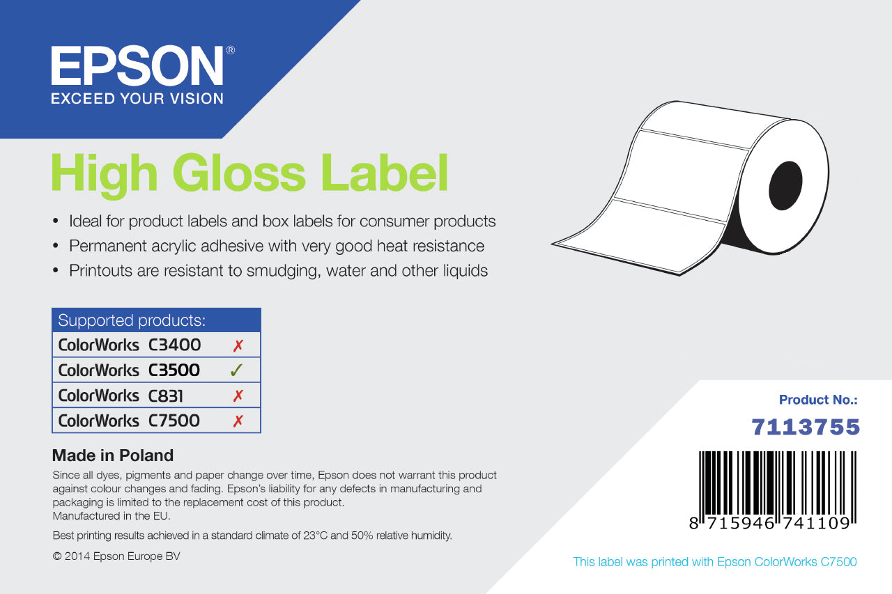 Epson High Gloss Label Imprimante d'étiquette adhésive