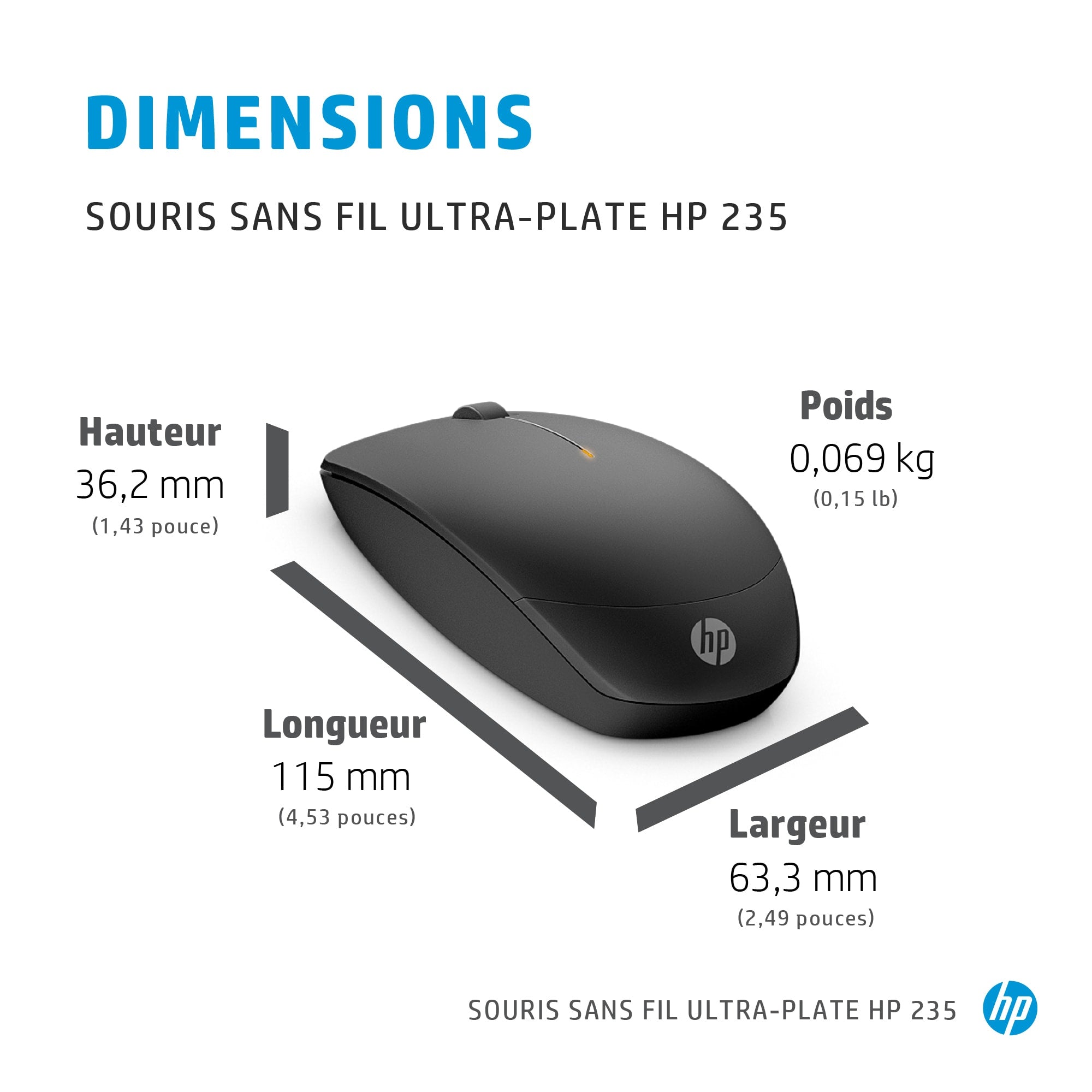 HP 235 Slim Wireless Mouse Souris sans fil WW SmartBuy