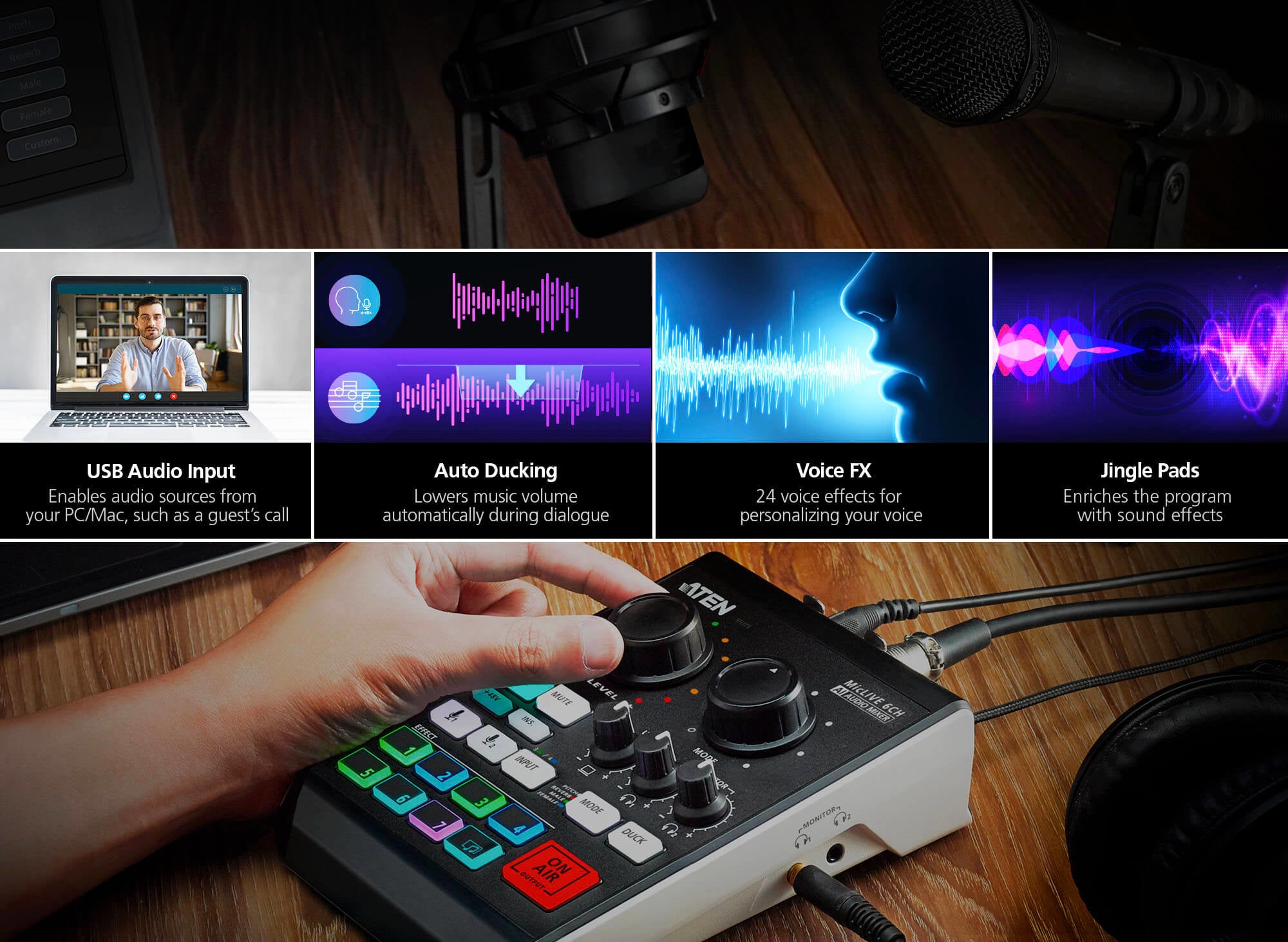 MicLIVE 6CH AI Audio Mixer