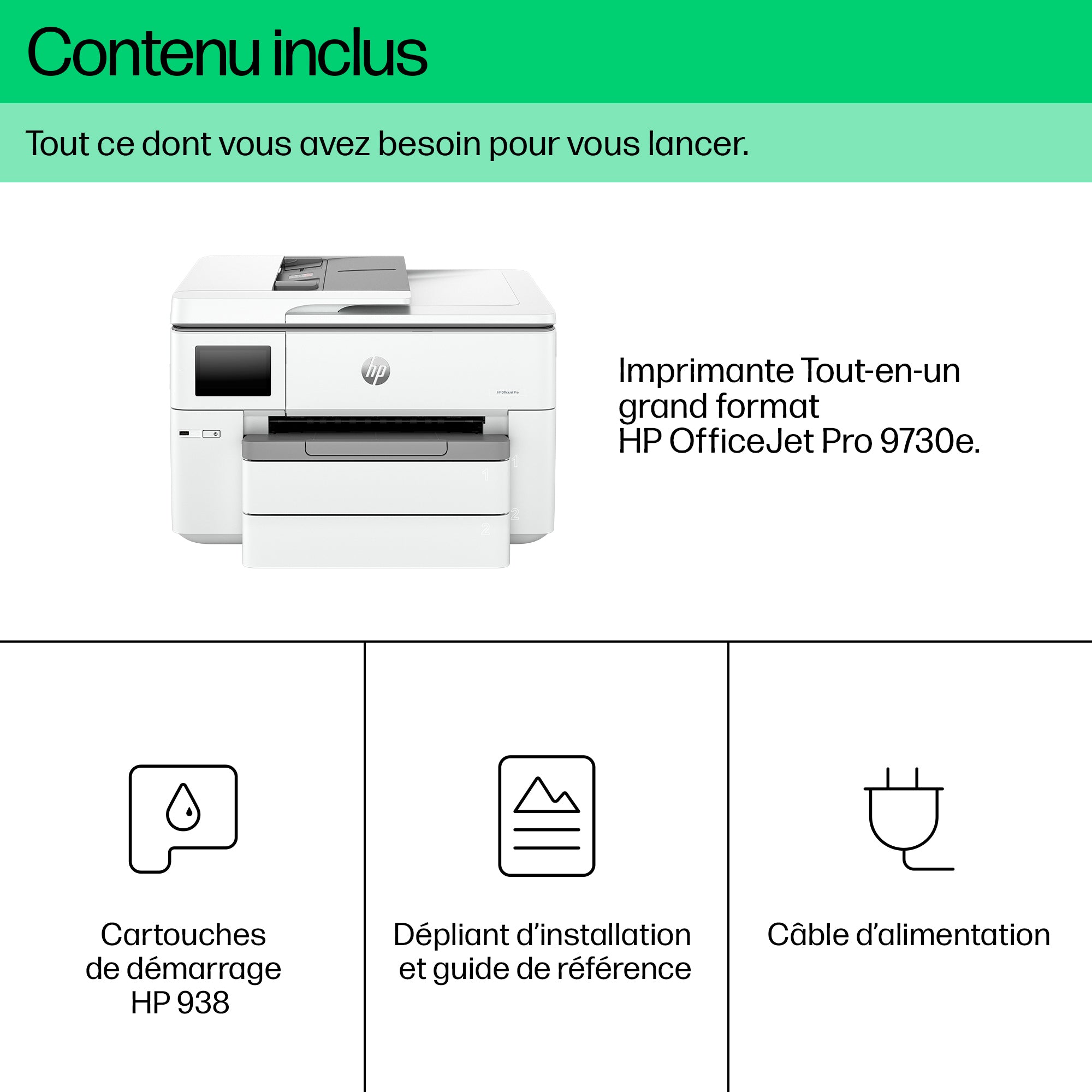 HP Officejet Pro 9730e WideFormat All-in-One MFP colour ink A3 18ppm Copy 22ppm Print 250sheets USB LAN Imprimante Wi-Fi Bluetooth