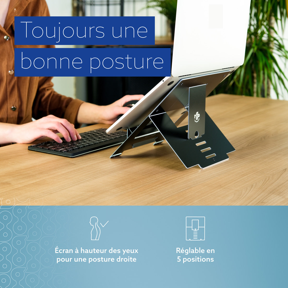 R-GO TOOLS Support pour PC portable Riser Flexible, noir