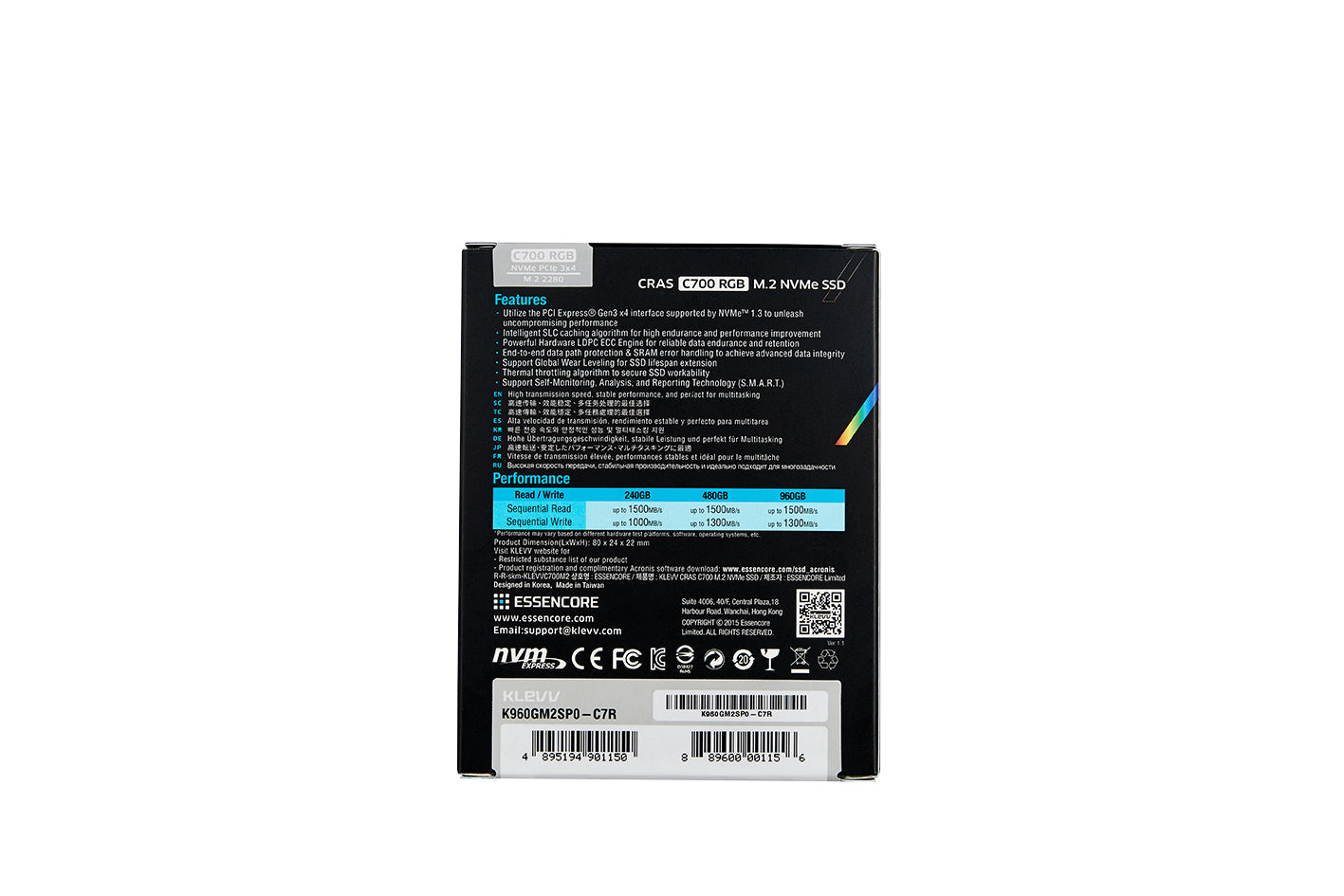 960GB RGB SSD M.2 2280 NVME KLEVV CRAS