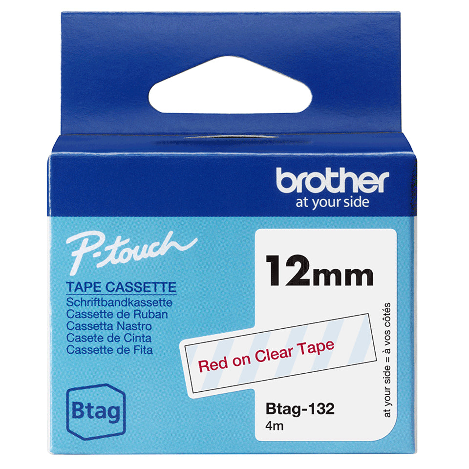 BROTHER BTAG132 Ribbon 12MM Red on Transparent