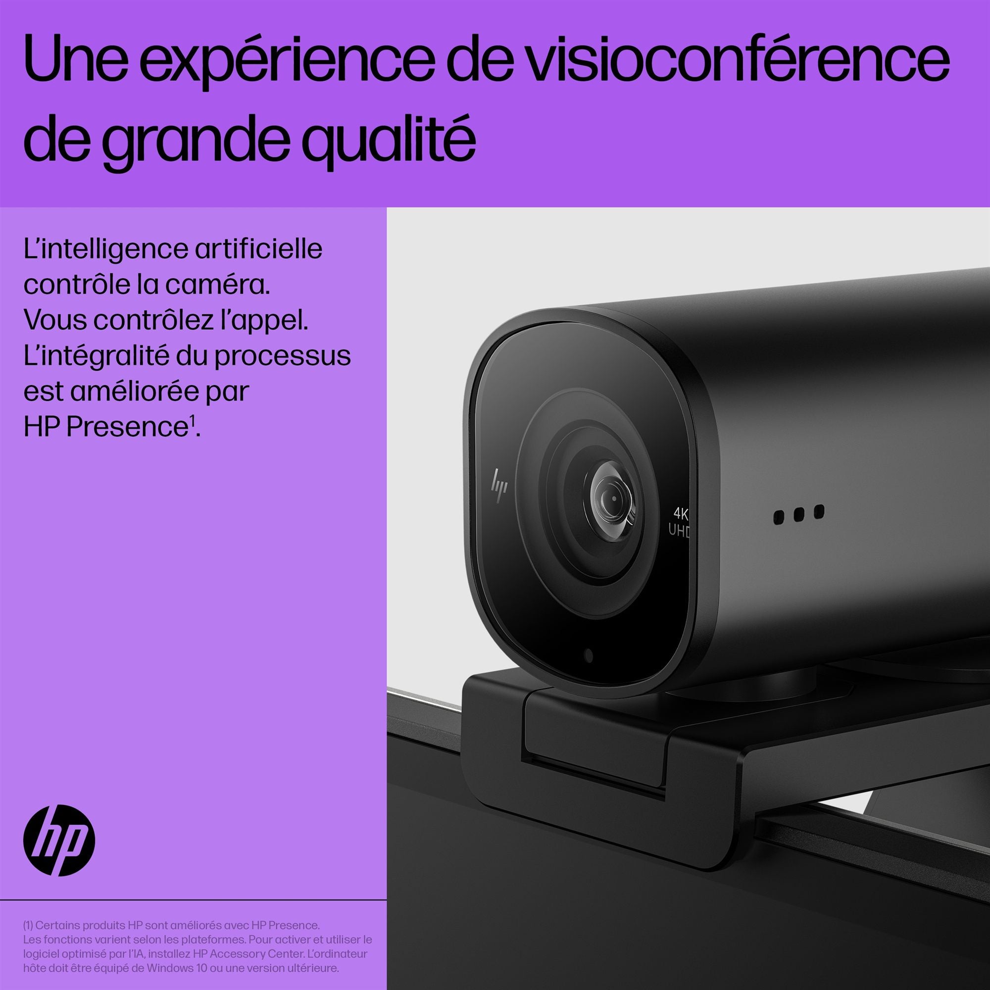 HP 965 4K Streaming webcam 8 MP 3840 x 2160 pixels USB Noir