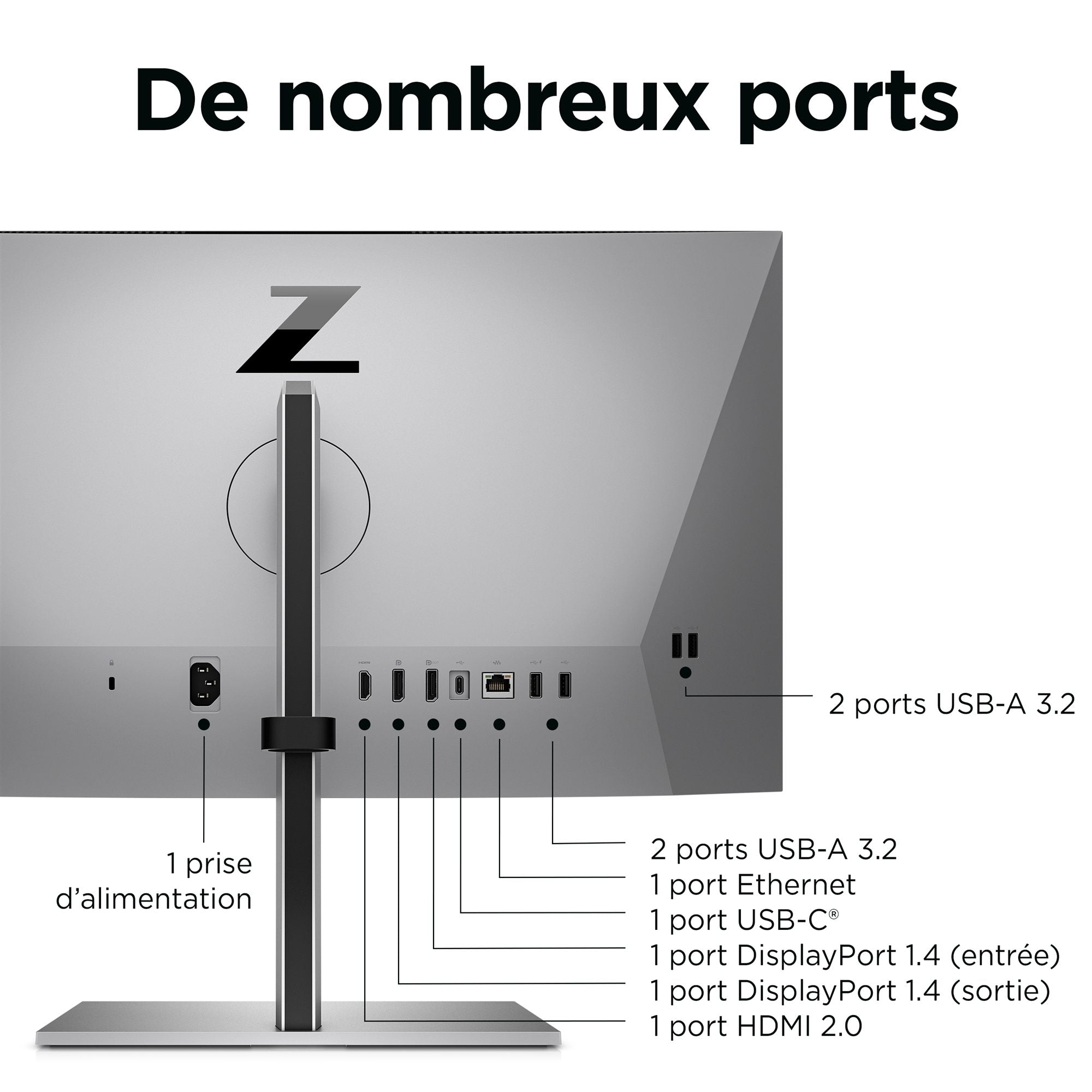 HP Écran de conférence Z24m G3 QHD avec webcam IR 5Mpx 23.8p QHD 2560x1440 HDMI USB-C USB port DisplayPort