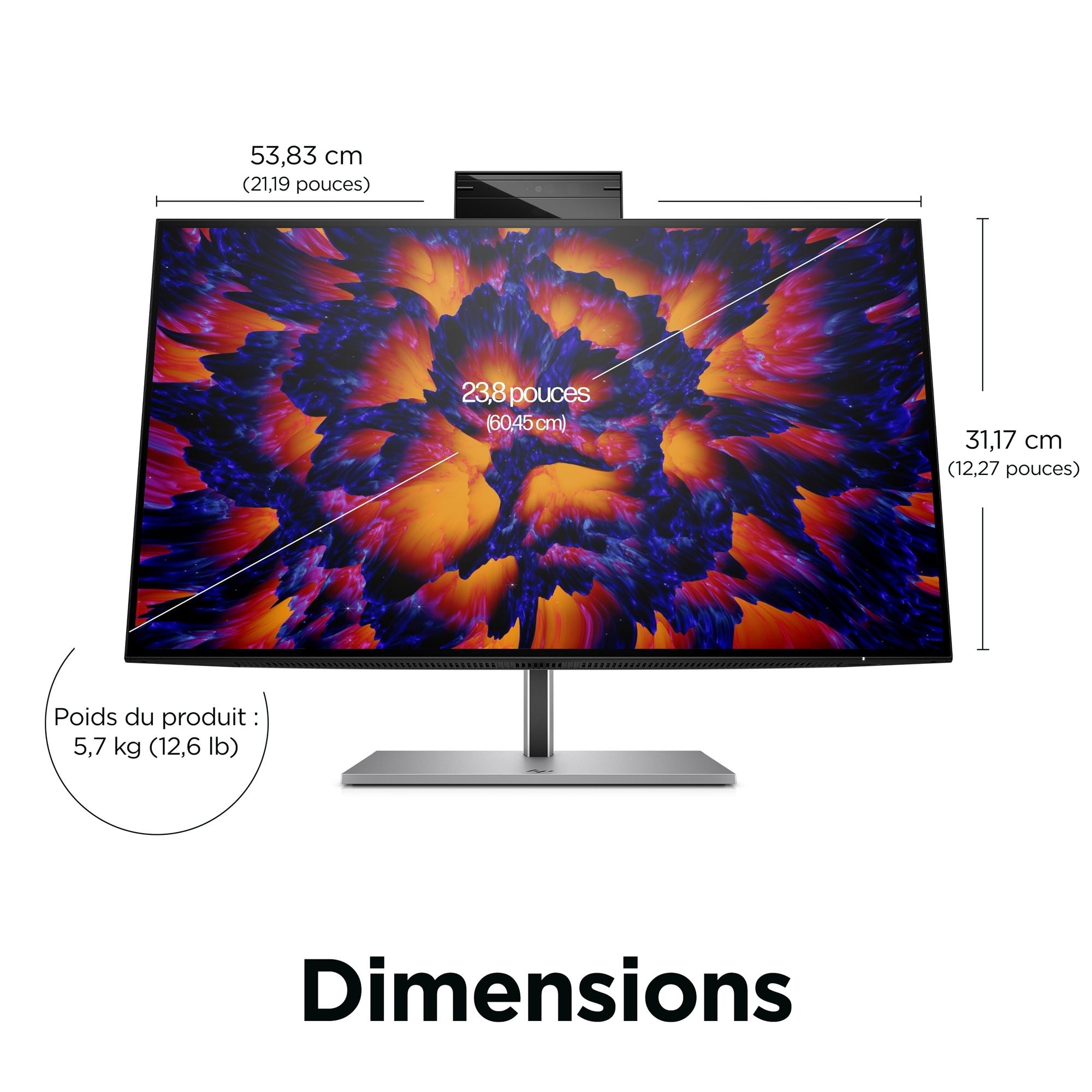 HP Écran de conférence Z24m G3 QHD avec webcam IR 5Mpx 23.8p QHD 2560x1440 HDMI USB-C USB port DisplayPort