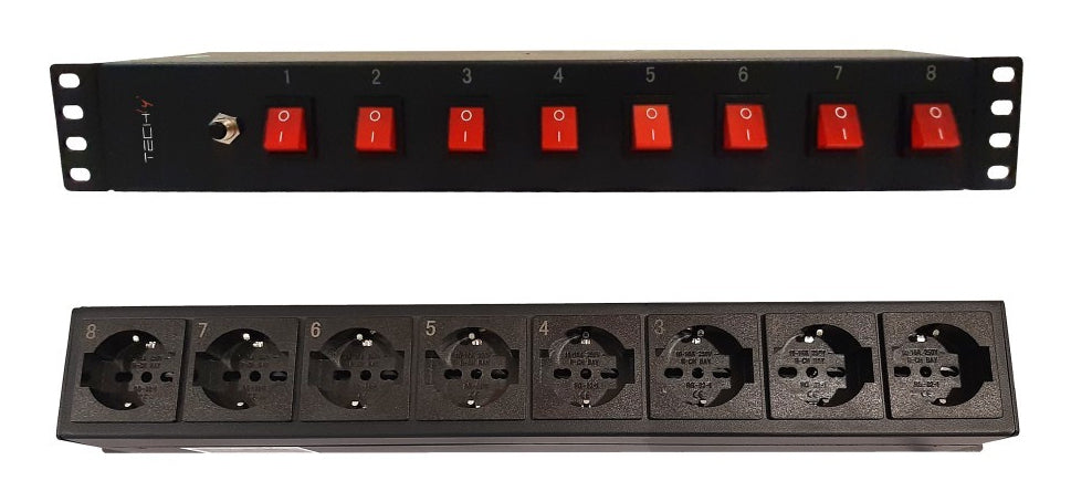 "Techly I-CASE STRIP-815I Barre de Rack 19"" 1.5U, 8x prises UNEL a l'arriere, 8x interrupteur a l'avant"