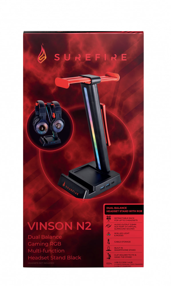 VERBATIM SUREFIRE VINSON N2 DUAL BALANCE GAMING RGB MULTI-FUNCTION HEADSET STAND BLACK WCF (P)
