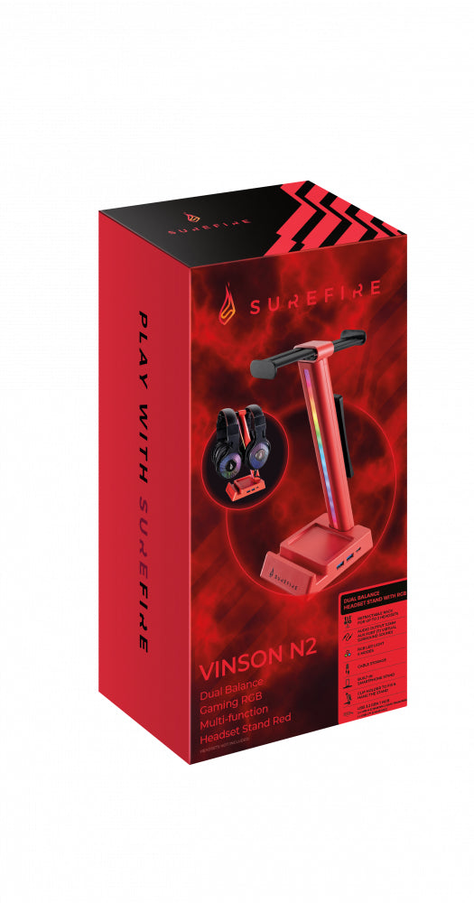 VERBATIM SUREFIRE VINSON N2 DUAL BALANCE GAMING RGB MULTI-FUNCTION HEADSET STAND RED WCF (P)