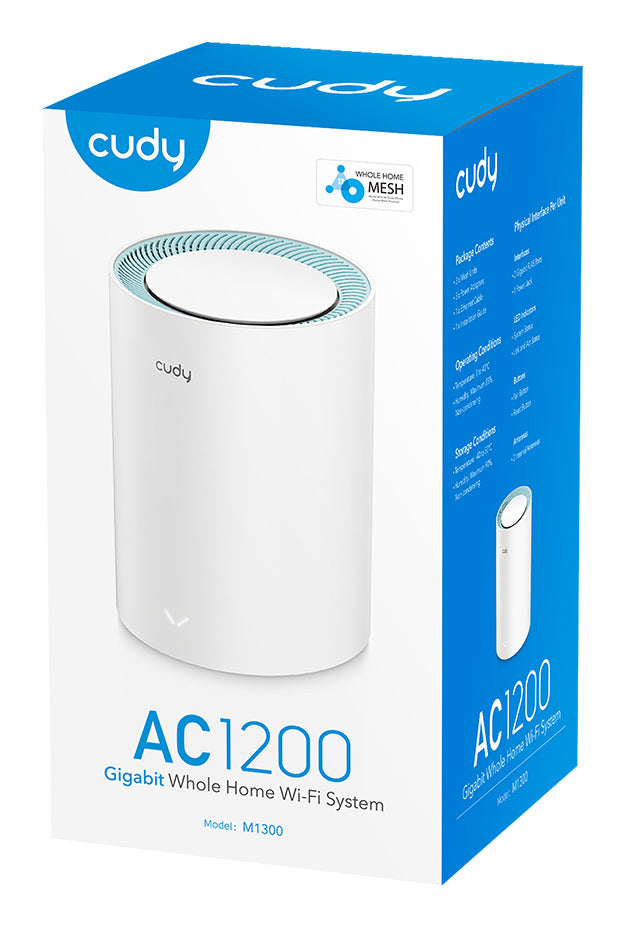 Cudy M1300 1-PACK systeme Wi-Fi maillé Bi-bande (2,4 GHz / 5 GHz) Wi-Fi 5 (802.11ac) Blanc 2 Interne