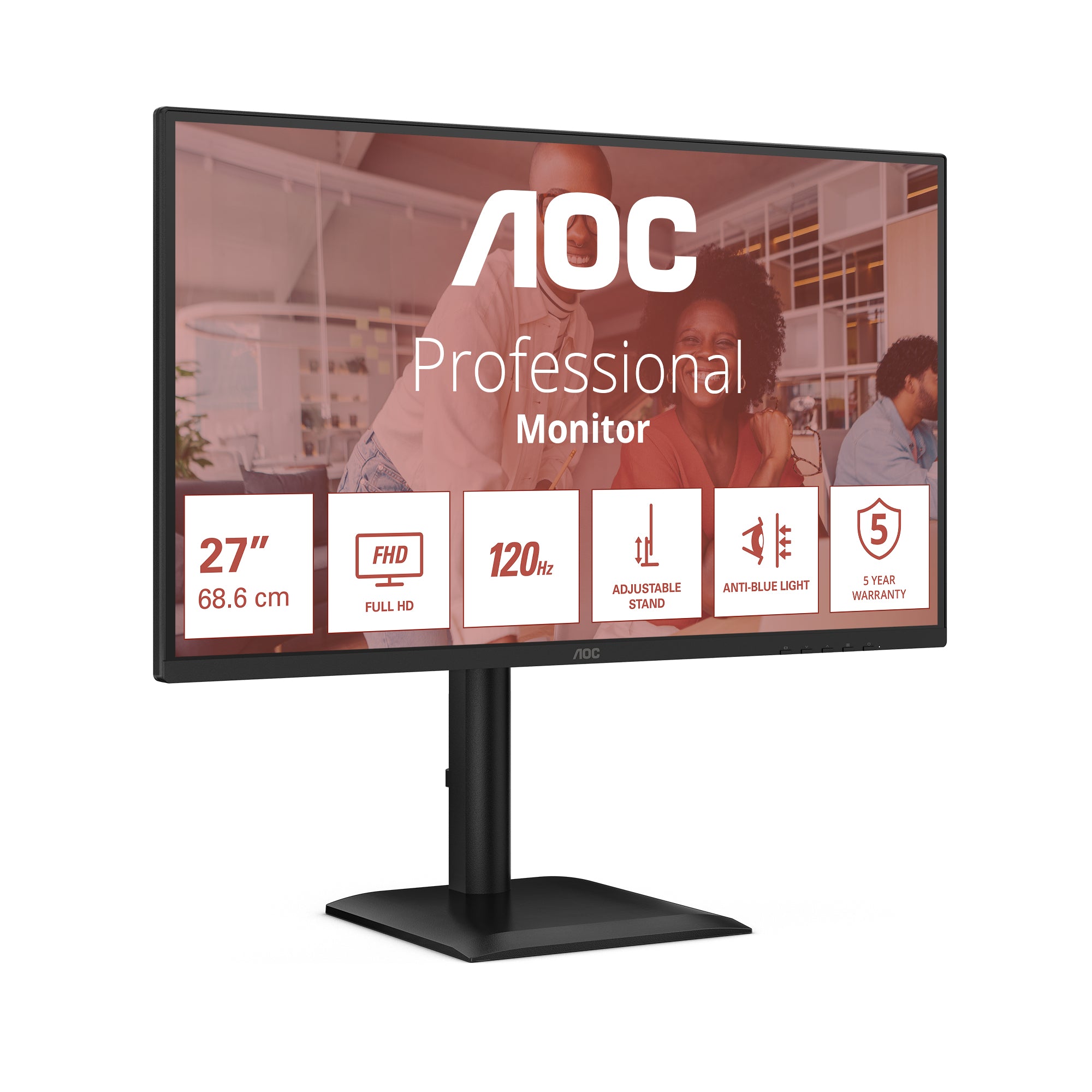 AOC 27E4CV - Écran LED - 27" - 1920 x 1080 Full HD -  @ 120 Hz - IPS - 300 cd/m² - 1500:1 - 4 ms - HDMI, DP, USB-C, RJ45, GAR 5 ans