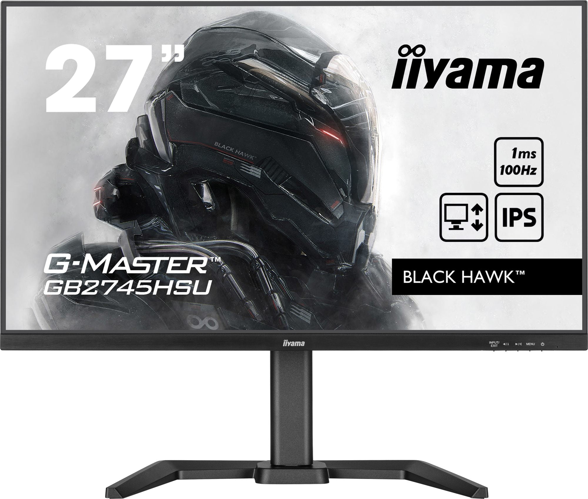 IIYAMA 27in G-Master Black Hawk, IPS panel, 1920x1080 100Hz, 1ms, 300cd/m2, 1300:1, Speakers, 1xHDMI, 1xDisplayPort, USB HUB (x2), 15cm height adjustable stand, Black Tuner, i-Style Colour