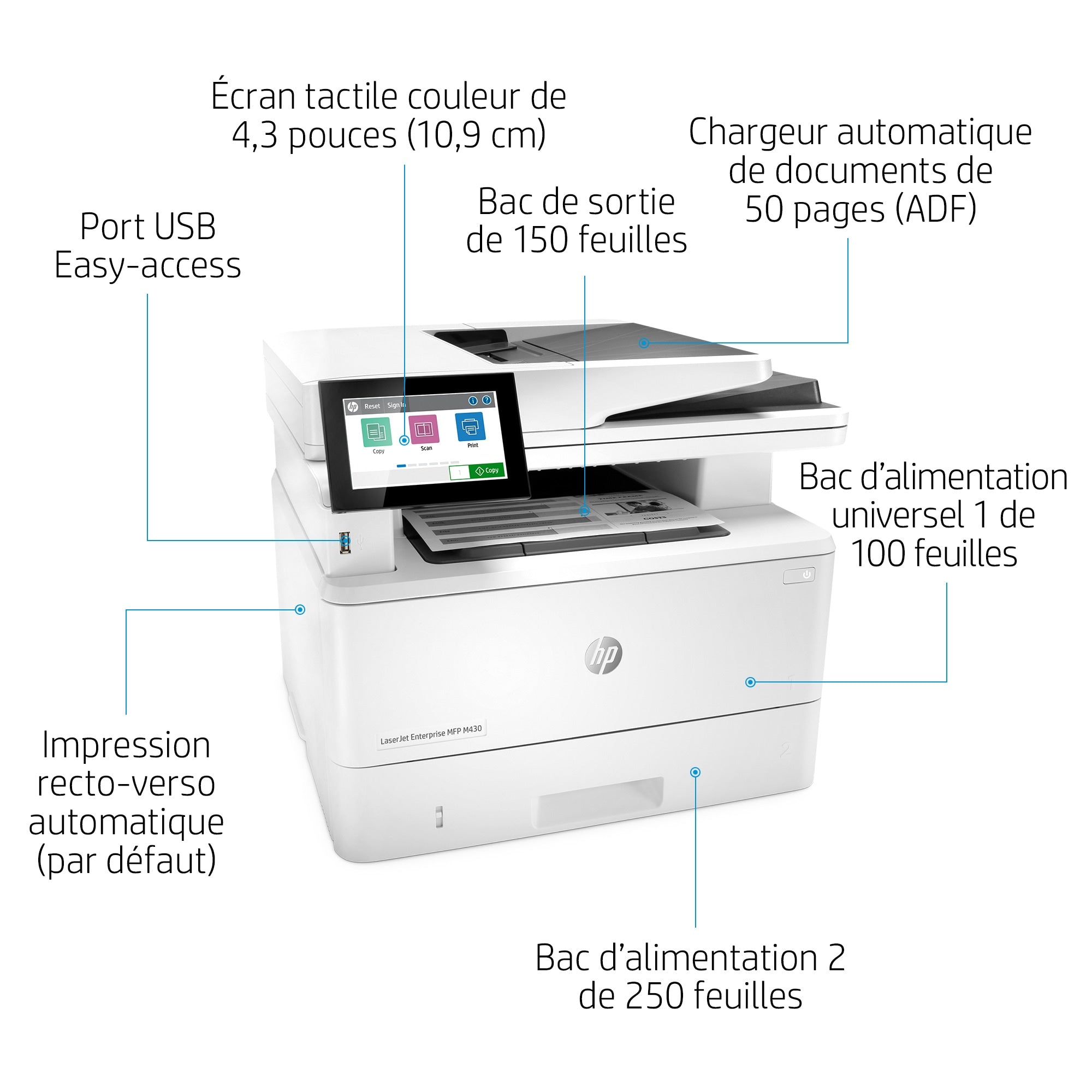 HP LaserJet Enterprise MFP M430f MFP Mono laser 216x297mm A4 38ppm Copy 40ppm Print 350sheets USB LAN