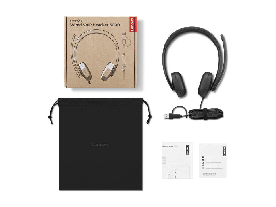 LENOVO 5000 Headset on-ear wired USB-C black Certified for Microsoft Teams
