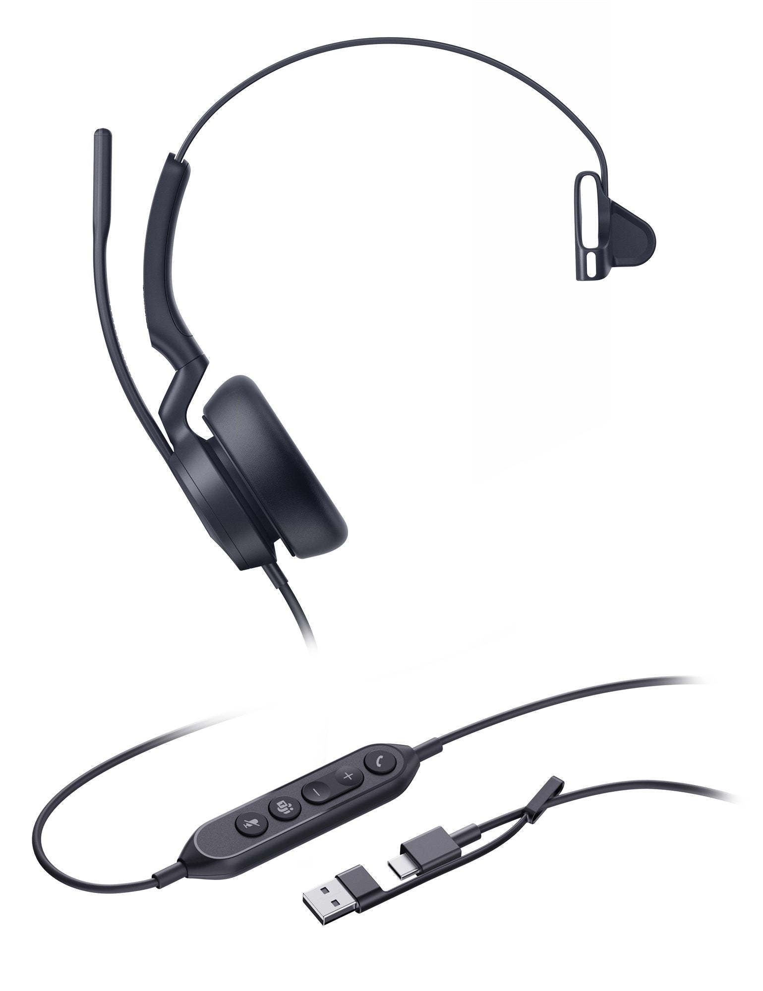 Yealink UH46 Mono Teams USB-C/A Avec fil Arceau Bureau/Centre d'appels USB Type-C / USB Type-A Noir