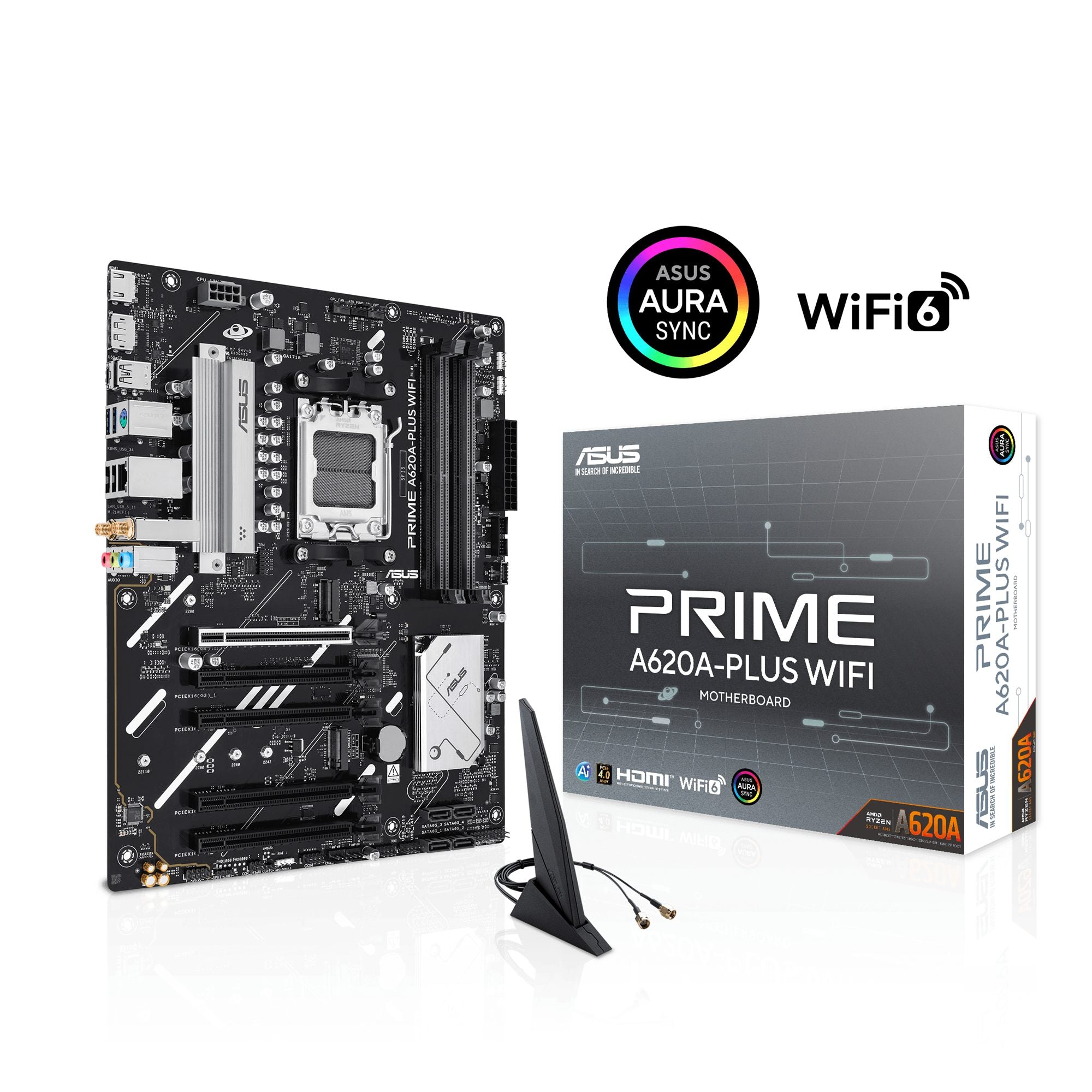 ASUS PRIME A620A-PLUS WIFI ATX motherboard 4xDDR5 1xPCIe 4.0 2xM.2 1xHDMI 1xDisplayPort 4xSATA