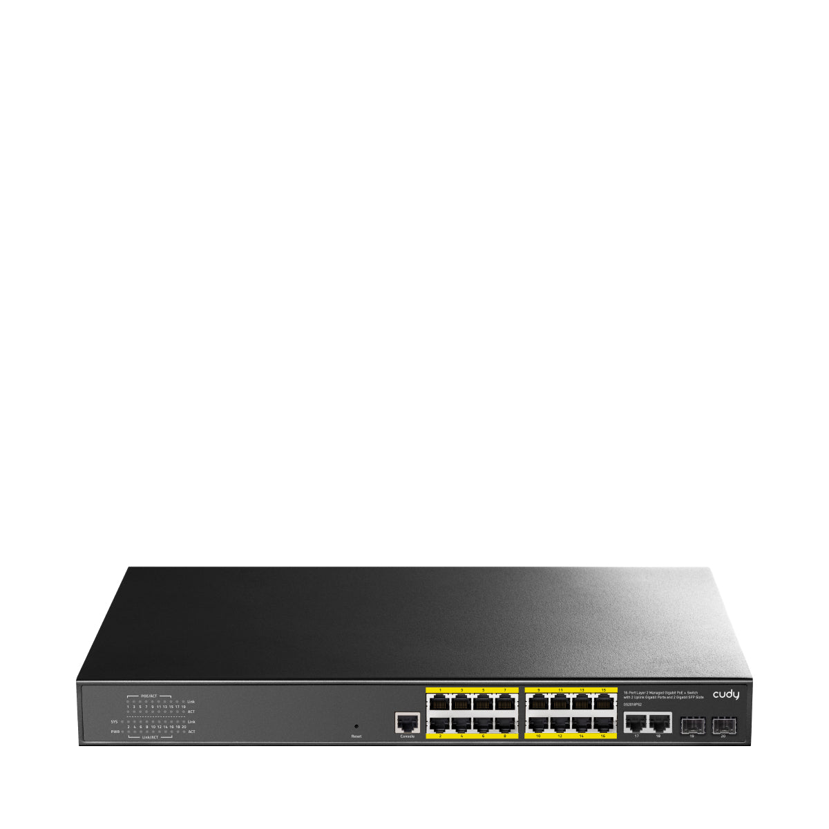 Cudy GS2018PS2 Géré L2 Gigabit Ethernet (10/100/1000) Connexion Ethernet, supportant l'alimentation via ce port (PoE) 1U Noir