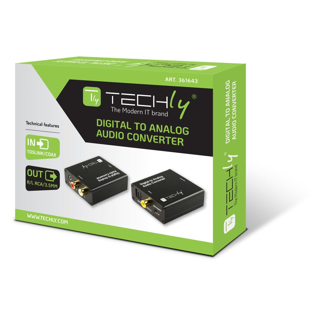 Techly IDATA SPDIF-9 Convertisseur DAC Digital SPDIF/Coaxial vers Analogique RCA/3.5mm