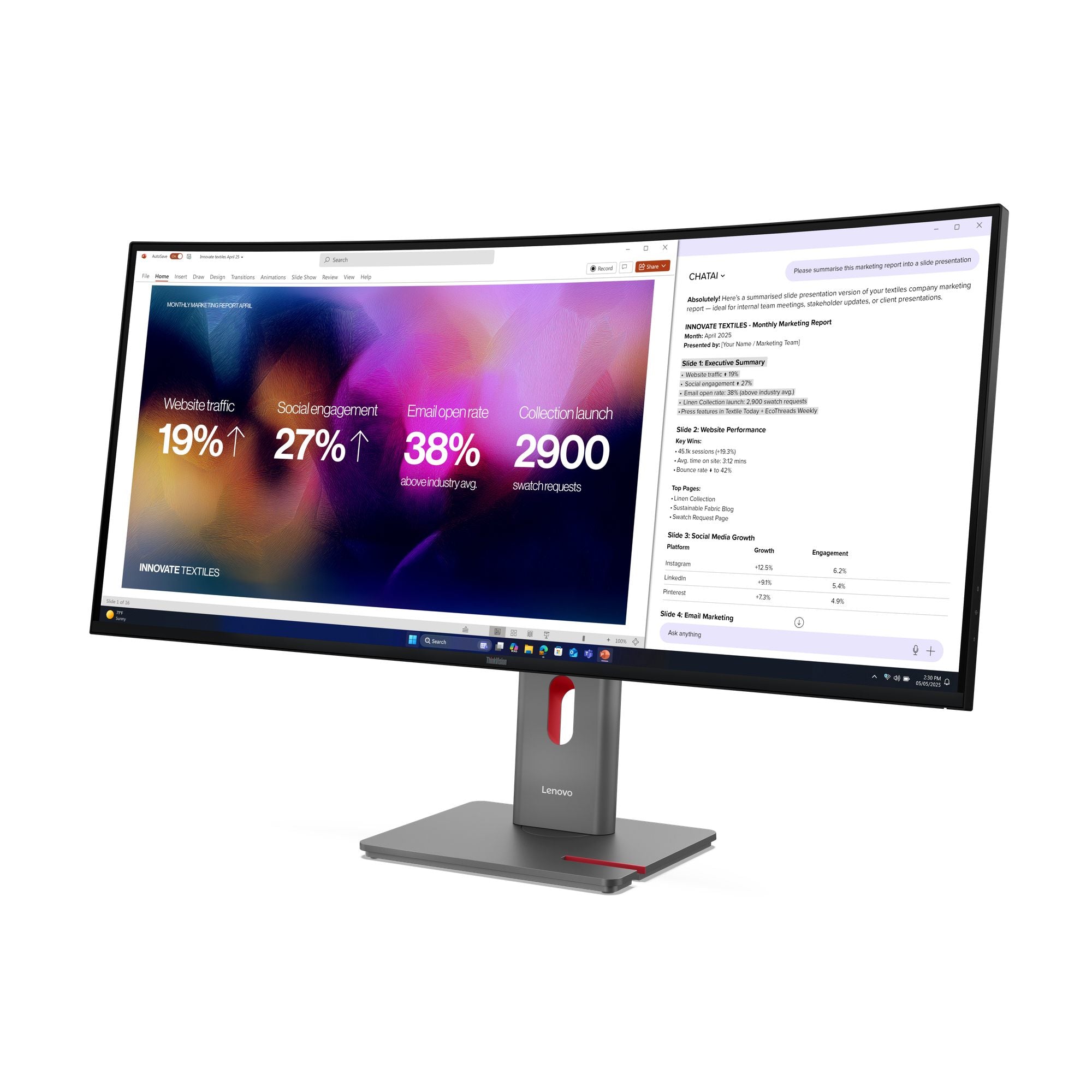 LENOVO ThinkVision P40WD-40 LED Écran curved 40p 39.7p 5120x2160 5K 120Hz IPS HDR10 Thunderbolt 4 HDMI DisplayPort speakers