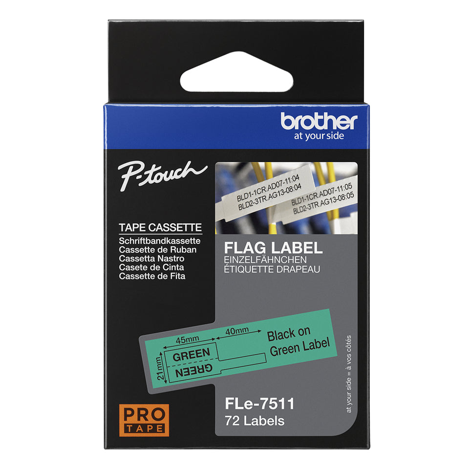 BROTHER FLe-7511 21MMX45MM Black on White Flag Tape for Brother P-touch D800W P900W P950NW