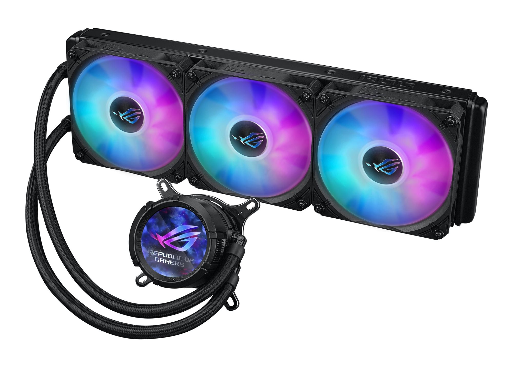 ASUS ROG Strix LC III ARGB LCD all-in-one CPU liquid cooler with 2.1 IPS LCD Aseteks new Gen7 v2 pump and premium ROG ARGB fans