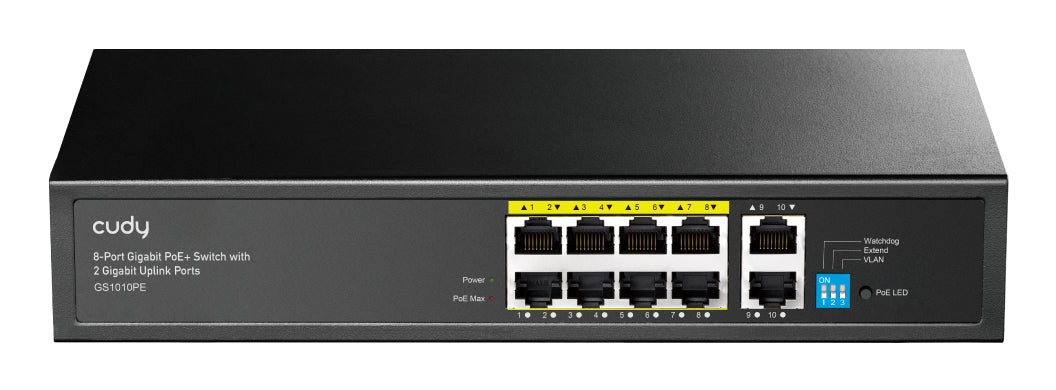 Cudy GS1010PE commutateur réseau Non-géré Gigabit Ethernet (10/100/1000) Connexion Ethernet, supportant l'alimentation via ce port (PoE) Noir