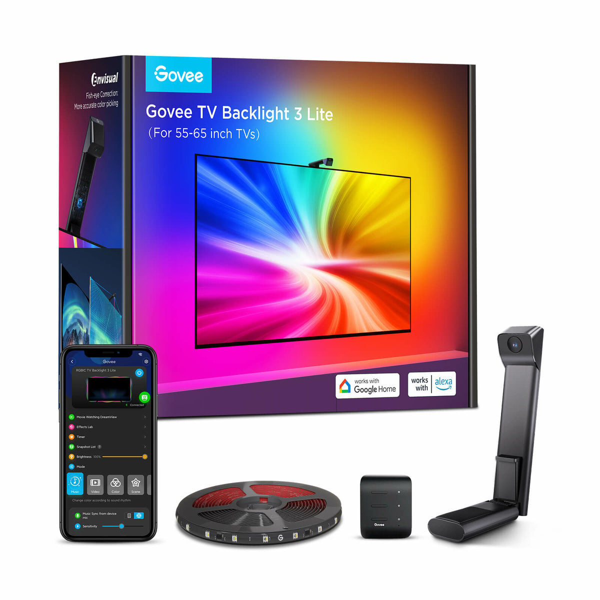 Govee H6099 TV Backlight 3 Lite | Éclairage LED | pour TV 75-85 pouces, RGBICW, Wi-Fi+Bluetooth
