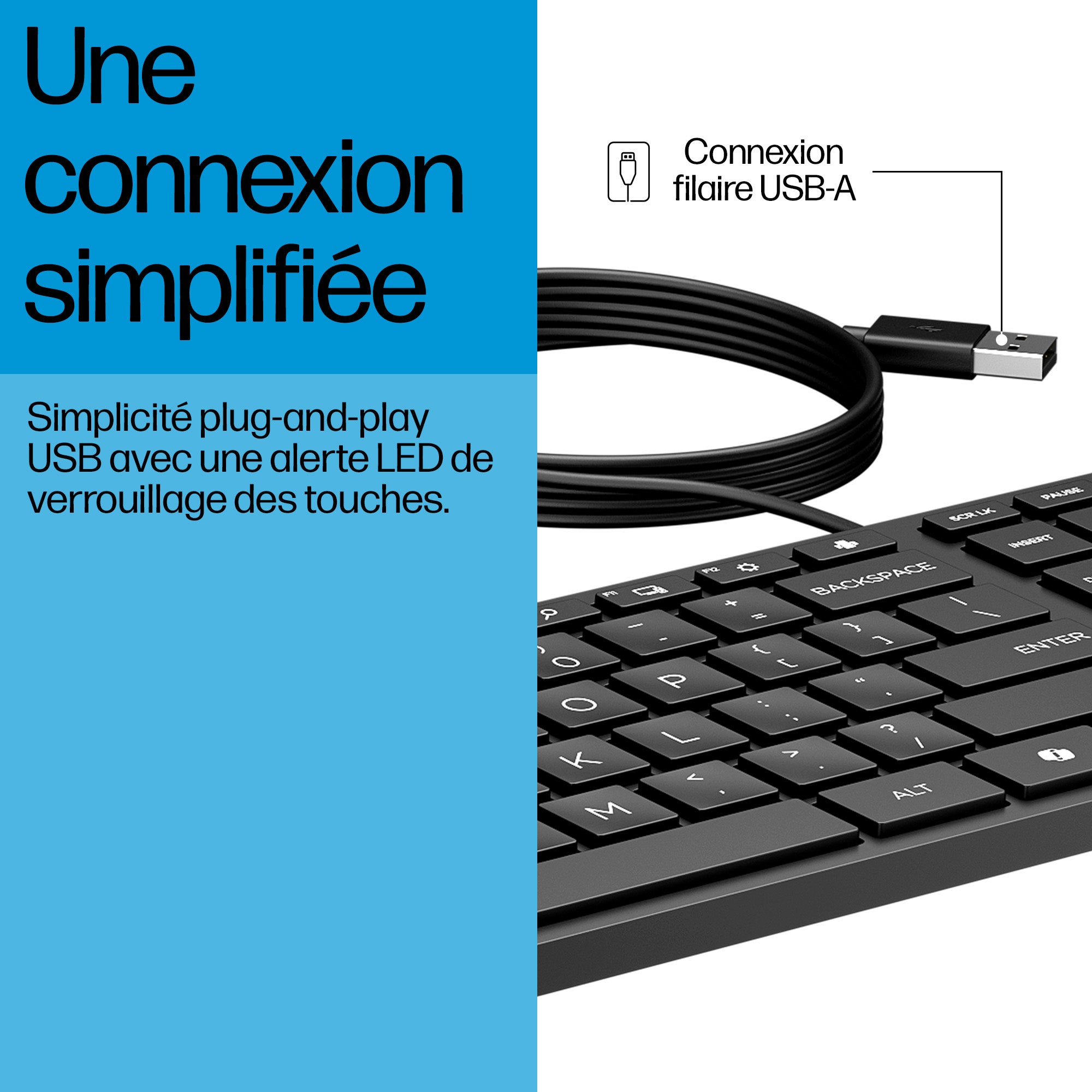 HP 320K Wired Keyboard clavier Bureau USB Noir