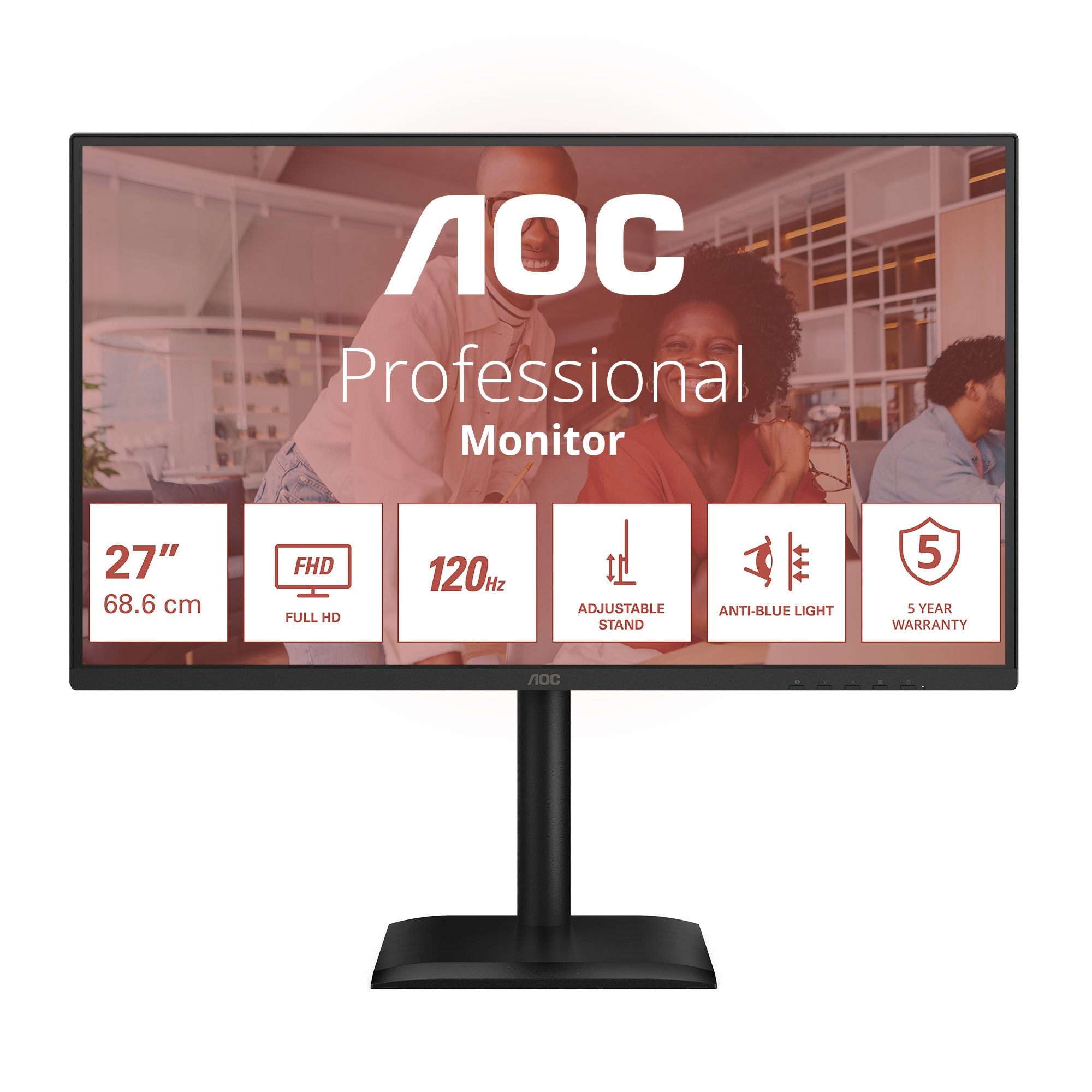 AOC 27E4CV - Écran LED - 27" - 1920 x 1080 Full HD -  @ 120 Hz - IPS - 300 cd/m² - 1500:1 - 4 ms - HDMI, DP, USB-C, RJ45, GAR 5 ans