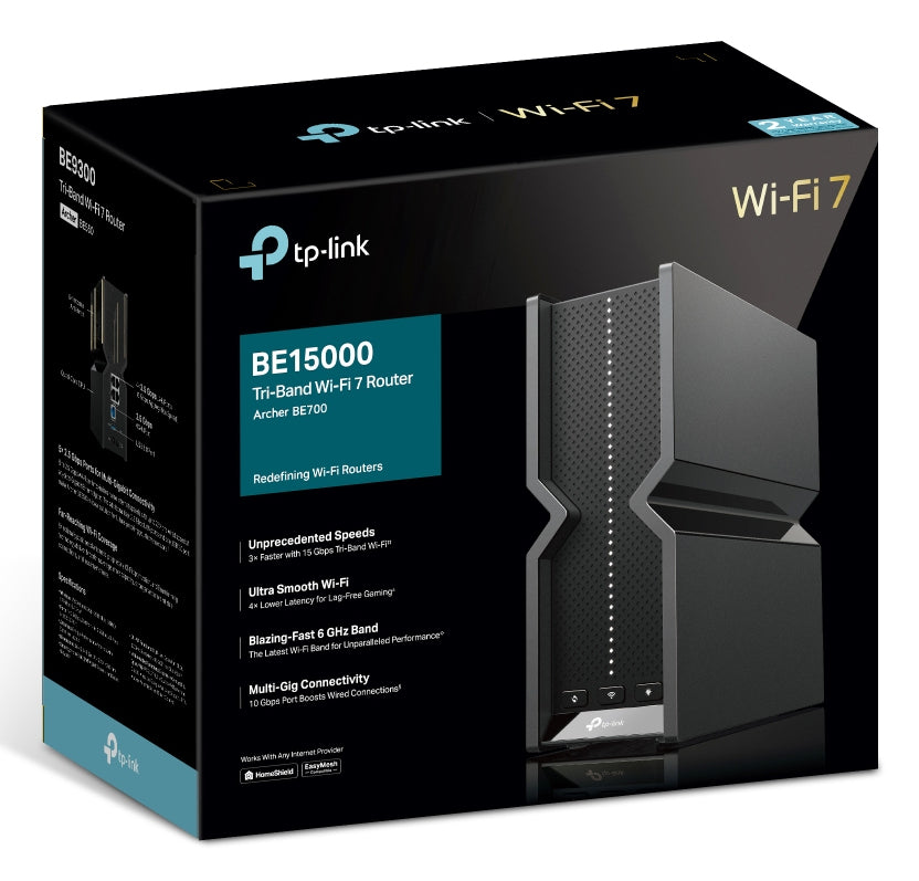 TP-Link Archer BE700 routeur sans fil Multi-Gigabit Ethernet Tri-bande (2,4 GHz / 5 GHz / 6 GHz) Noir